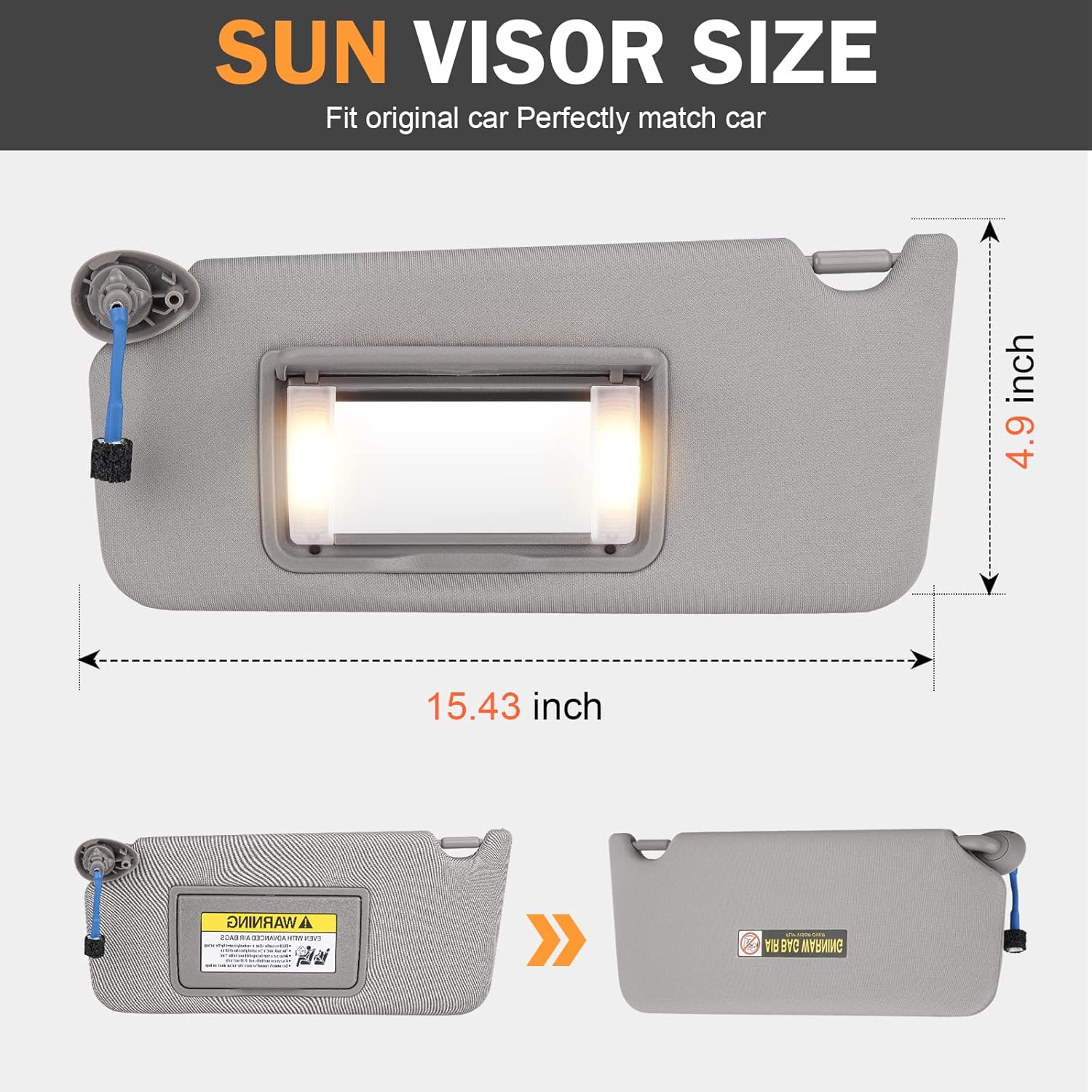 Visera solar del lado del pasajero derecho para Honda Accord 2008 2009 2010 2011 2012 Gris Reemplazar # 83230TA0A91ZA 83280-TA5-A51ZA