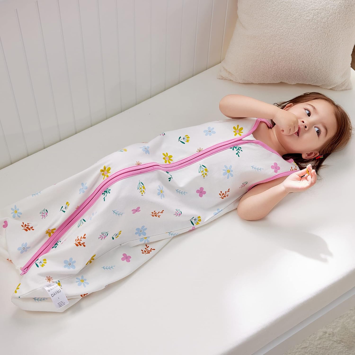 DaysU Saco de dormir para bebé de 6 a 12 meses, 100% algodón, manta portátil para niña con cremallera de 2 vías, TOG 0.5, saco de dormir