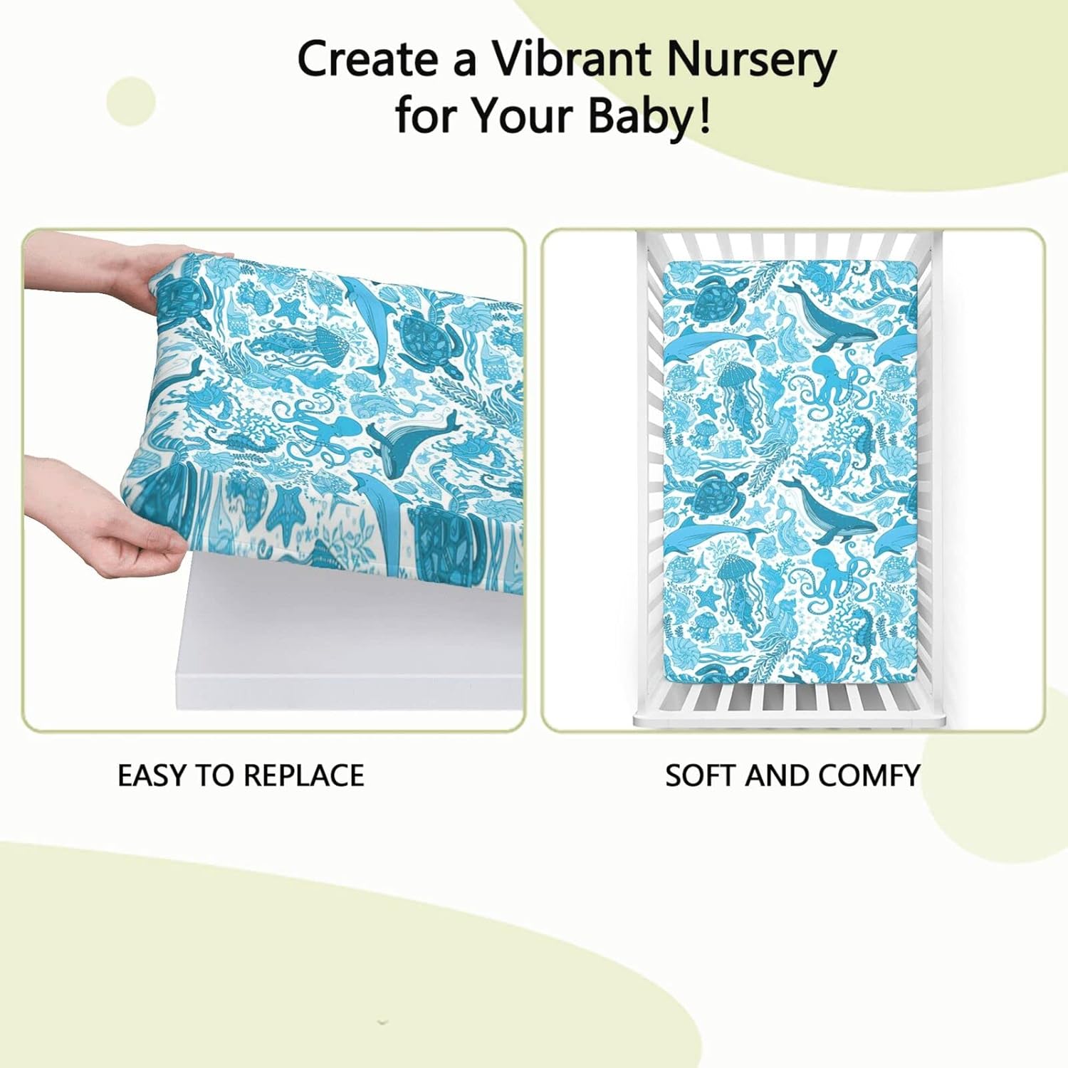 Sábana bajera ajustable para cuna con temática de ballenas, sábana bajera estándar para cuna, material ultra suave, sábana de colchón para cuna o