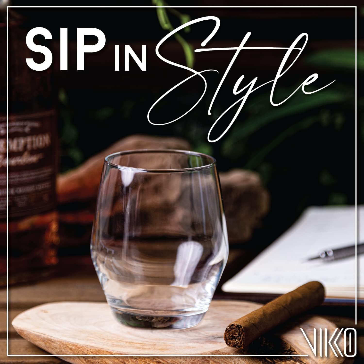 Vikko Juego de 4 vasos de whisky Old Fashioned de 12.5 onzas, vasos de whisky escocés de primera calidad, aptos para lavavajillas