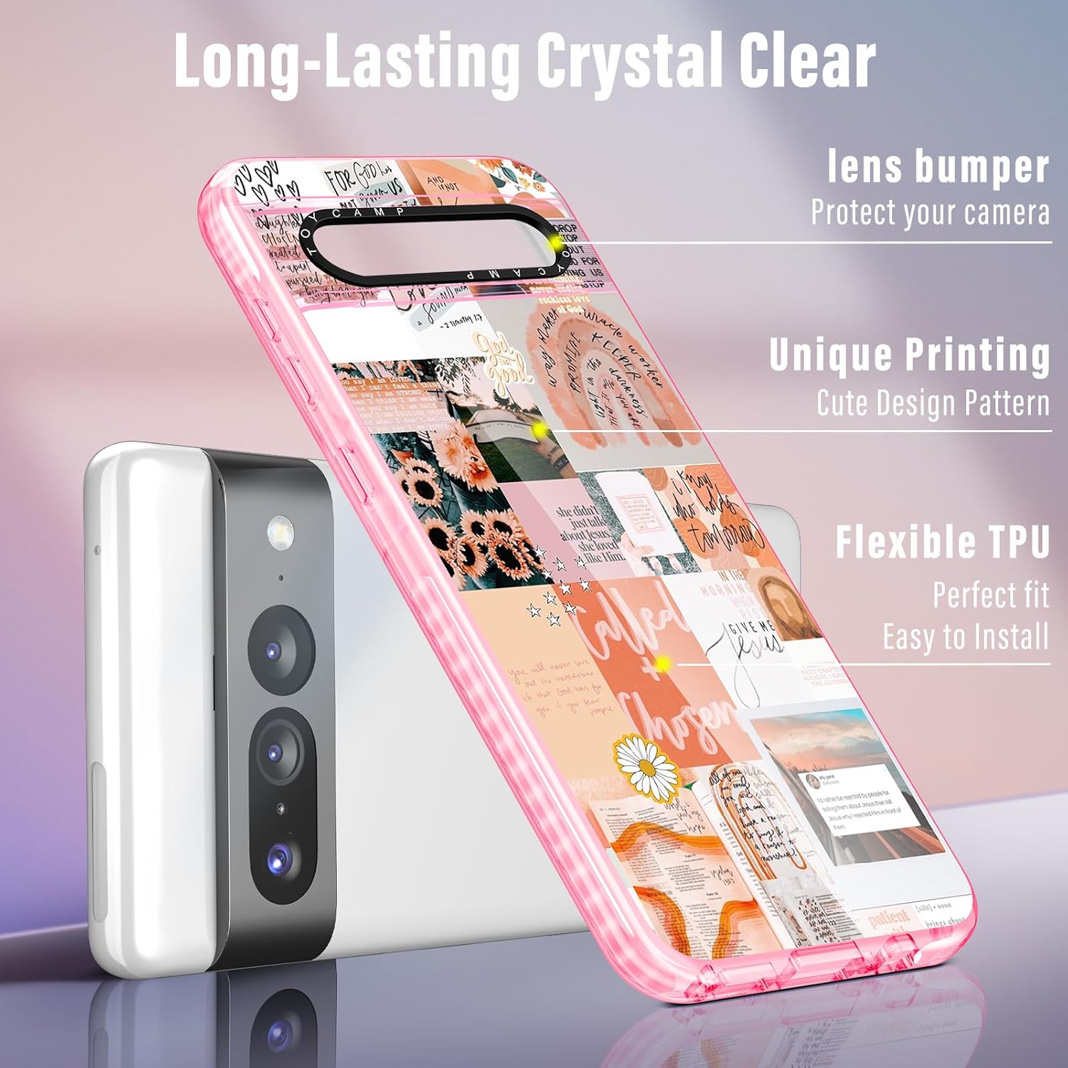 Toycamp Funda para Pixel 7 Pro con soporte para anillos, bonita estética retro vintage, diseño de collage de dibujos animados, a prueba de golpes