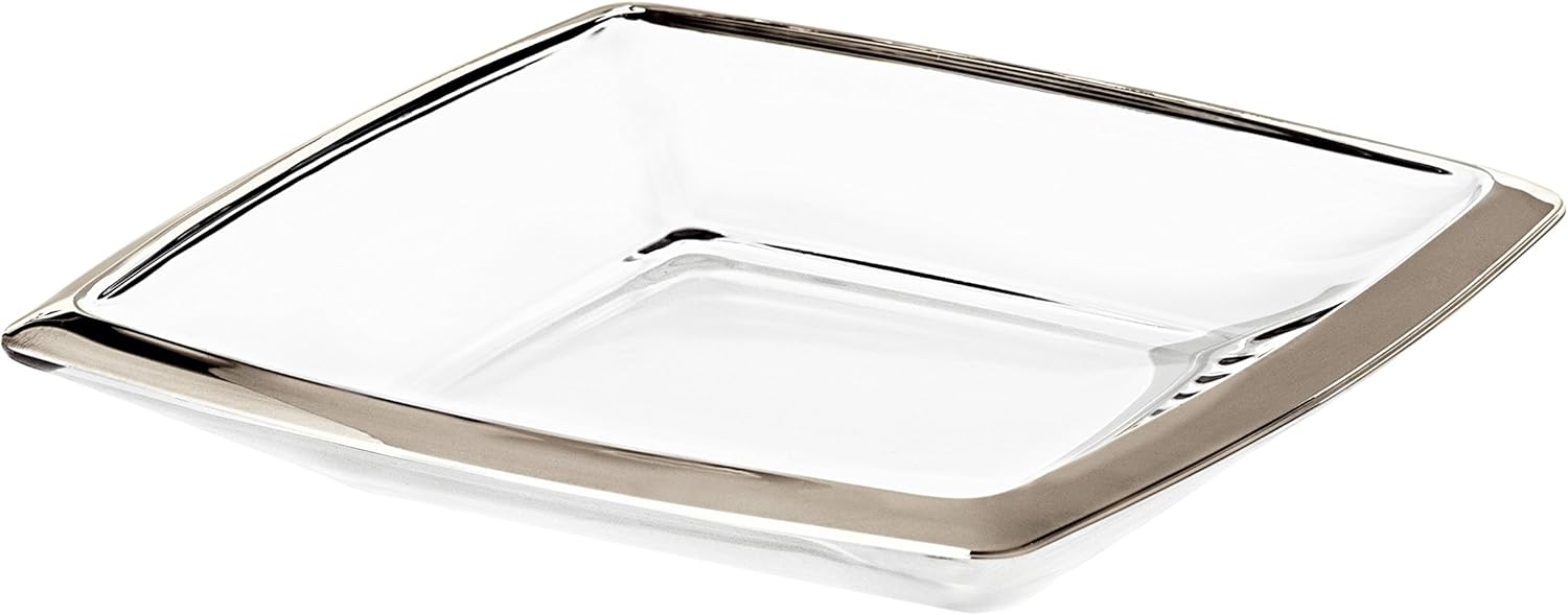 Barski – Vidrio Europeo – 11″ Diámetro – Bandeja para servir – Plato – Con Borde Platino – Fabricado en Europa