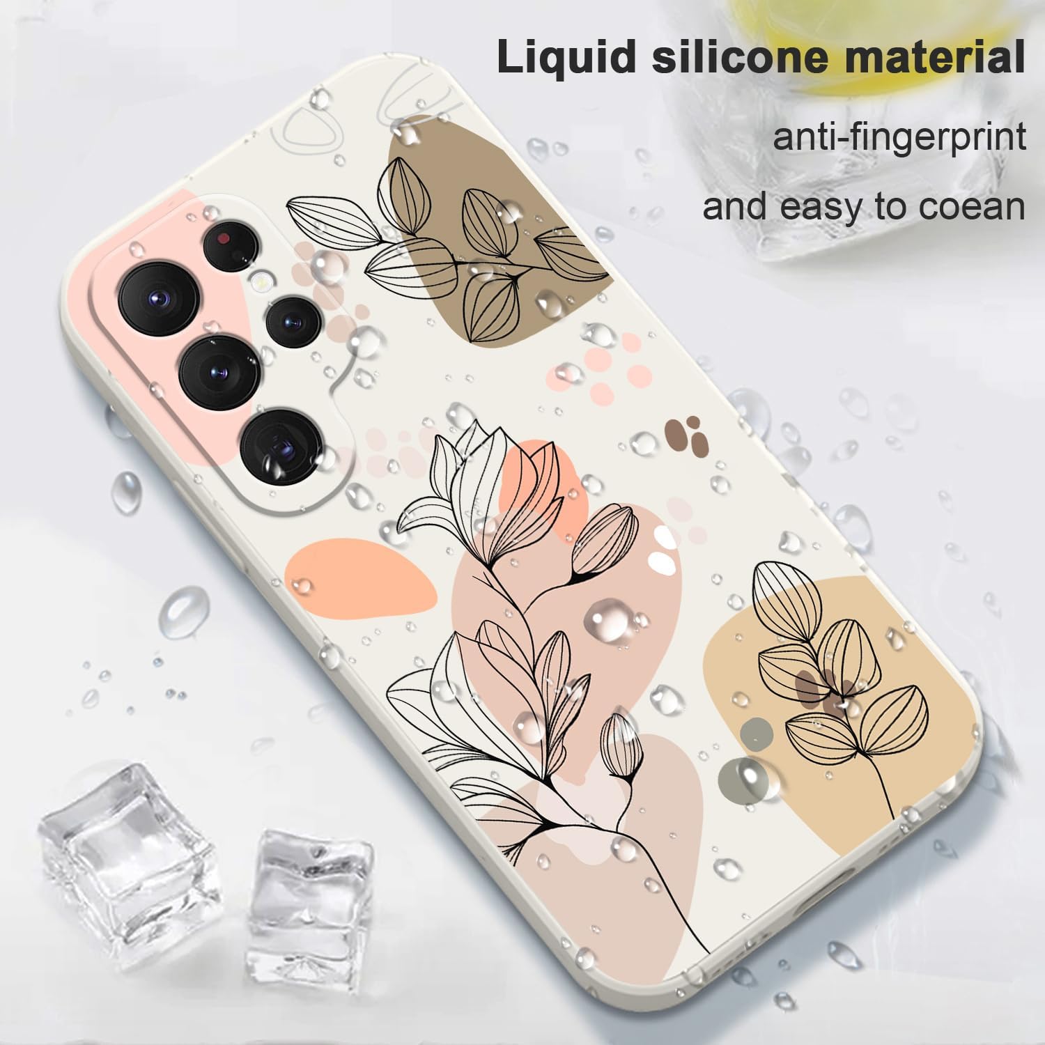 LEECG Funda para Samsung Galaxy S22 Ultra, funda para teléfono S22 Ultra, diseño de flores Morandi de moda, silicona suave, protección contra caídas