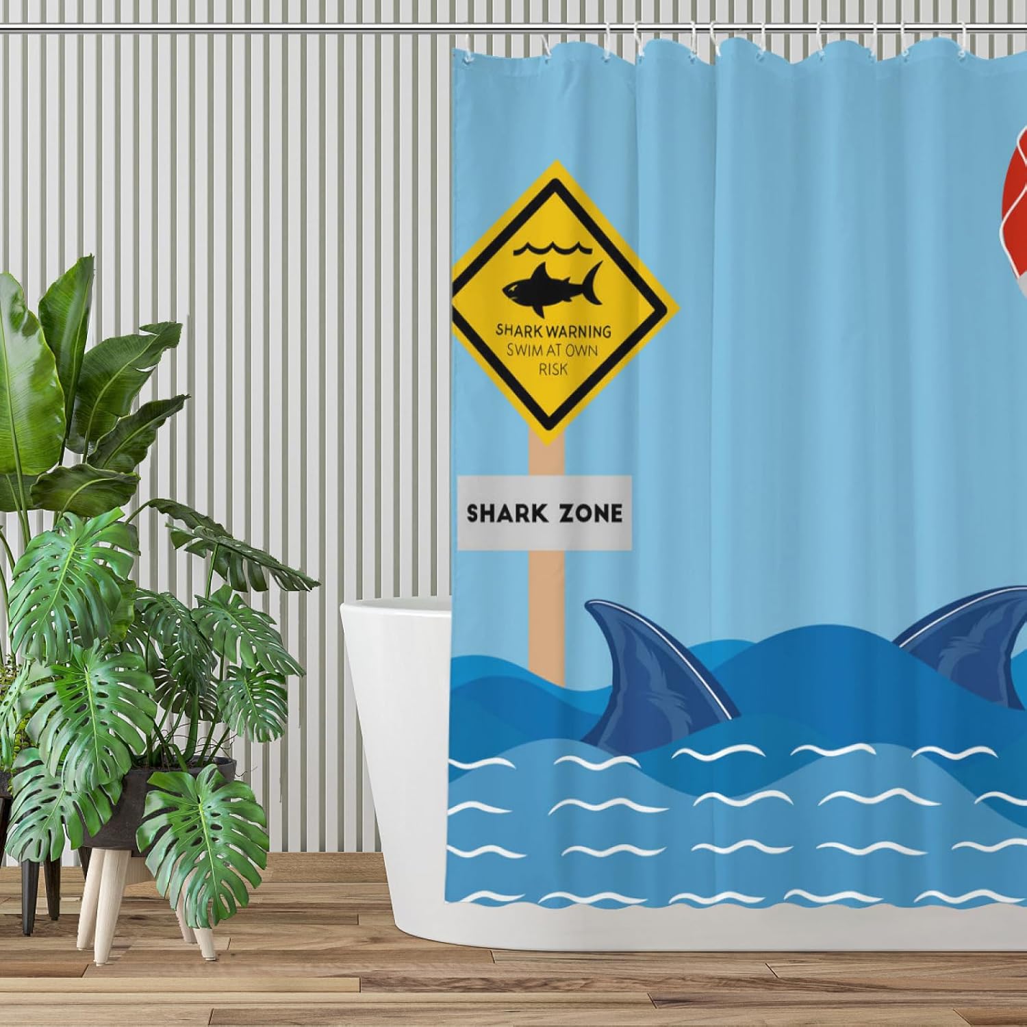Cortina de ducha infantil para baño, 72 x 72 pulgadas, accesorios de ducha de tiburón de dibujos animados para niños y niñas, diseño de caricaturas
