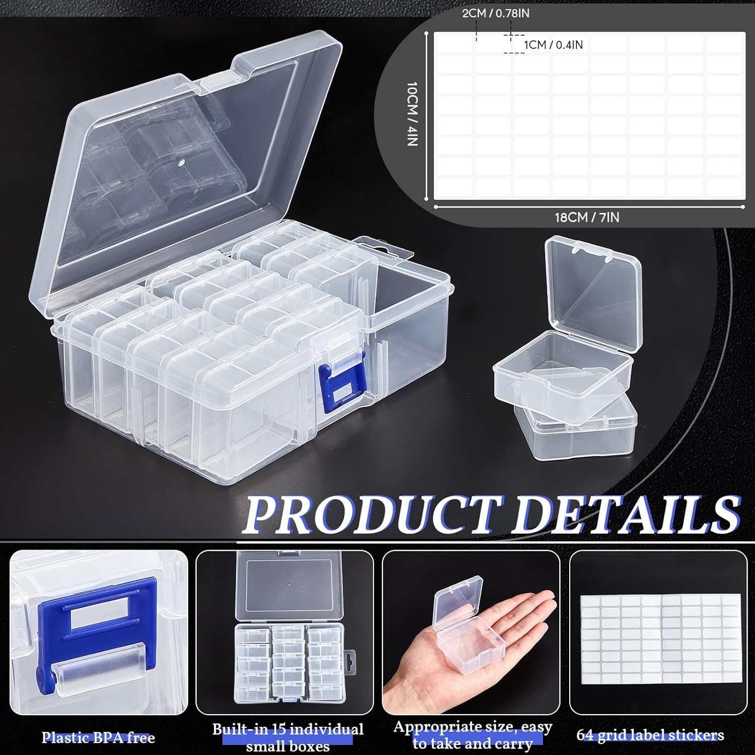 Sliner 96 cajas organizadoras de cuentas, contenedores de almacenamiento de cuentas, organizadores de manualidades y cajas de almacenamiento de
