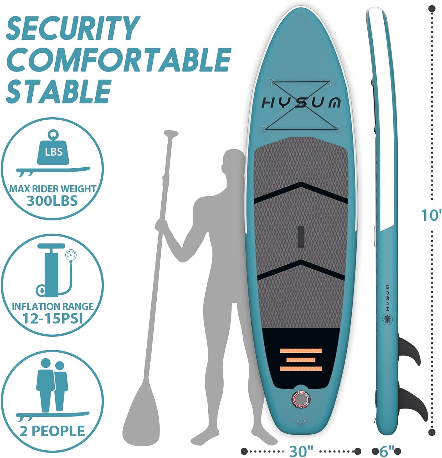 Tabla de remo inflable de pie, 10 pies 6 pulgadas x 30 pulgadas x 6 pulgadas ultraligera para todos los niveles de habilidad con accesorios de SUP,