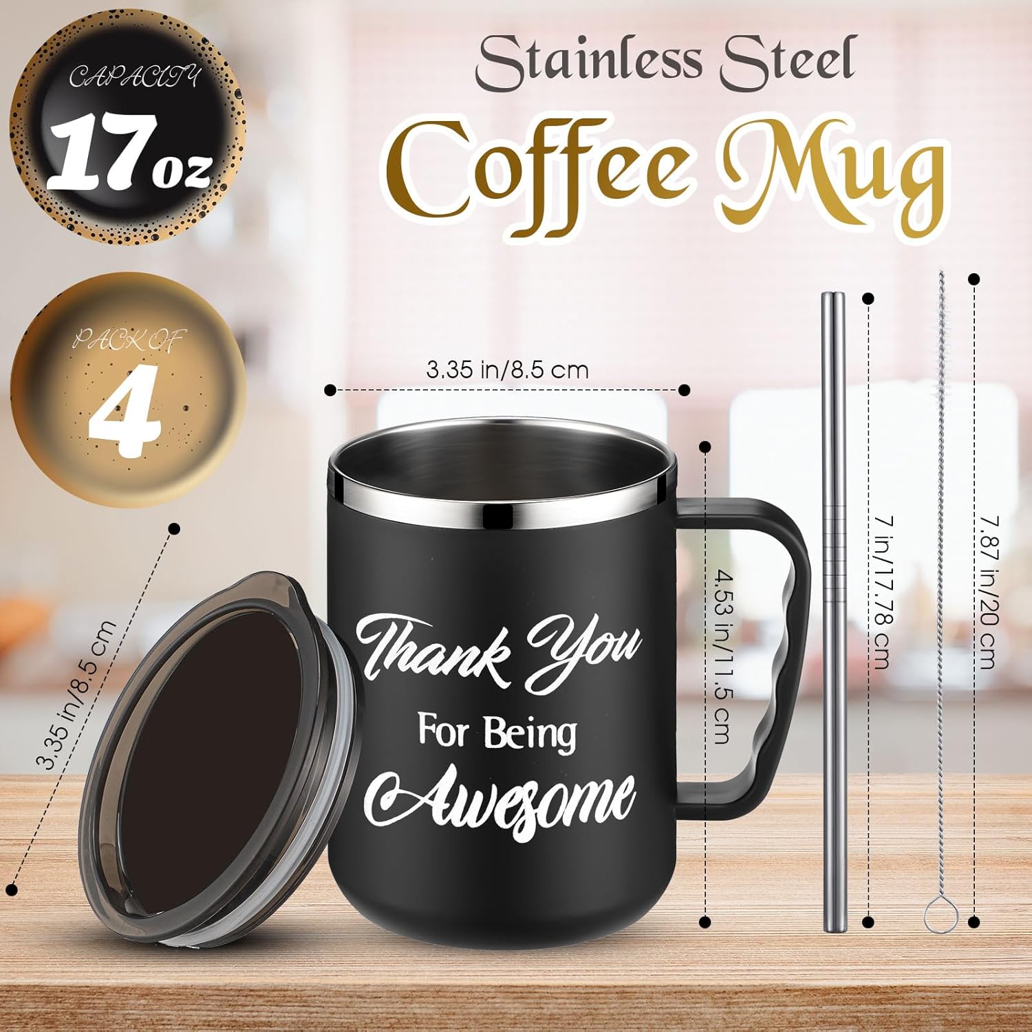 Inbagi 4 juegos de regalos de agradecimiento para mujeres, vaso de viaje aislado con asa de tapa, tazas de café de acero inoxidable de 17 onzas para
