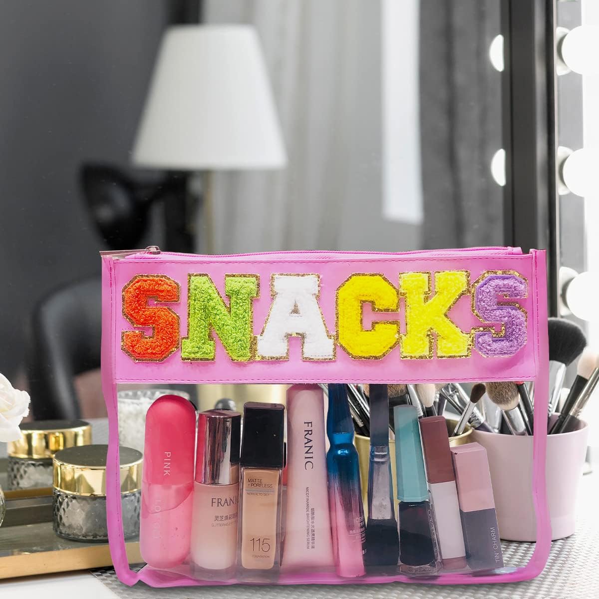AOZHUO Bolsas de aperitivos Monogram Chenille Letter Bag Snack Bag Clear Beach Bag Bolsa de maquillaje, Multicolored429