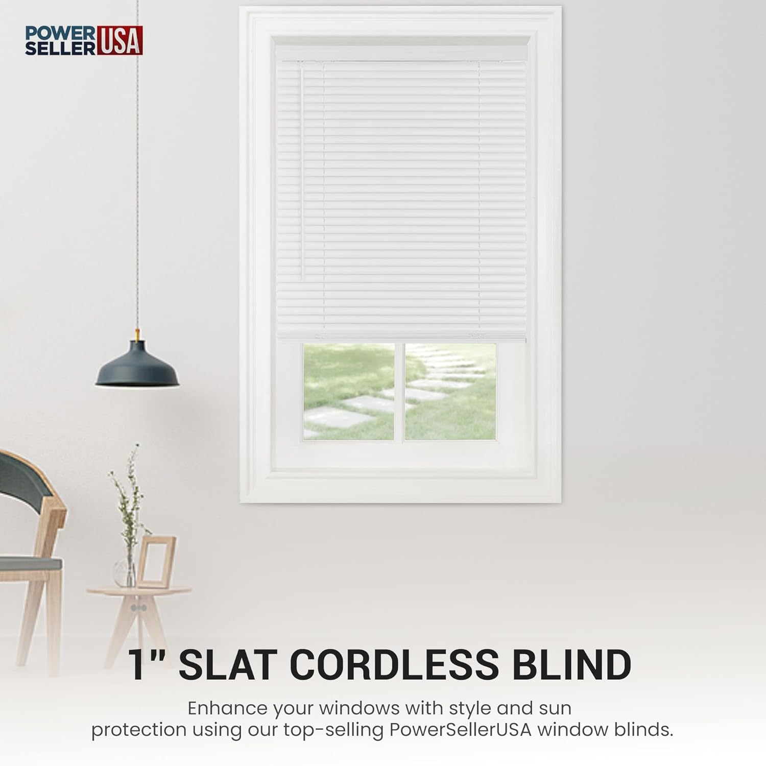 PowerSellerUSA Persianas sin cordones, privacidad y filtro de luz, listones de 1 pulgada de vinilo, tratamiento de ventana anti-UV, se adapta a