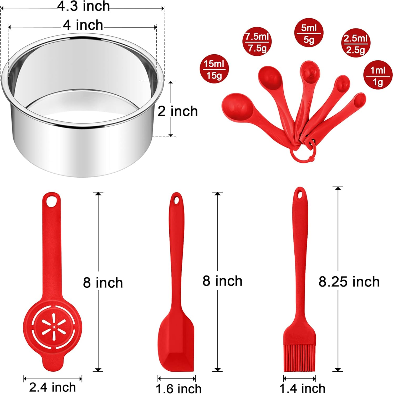 TeamFar Juego de moldes para pasteles de 4 pulgadas, 4 moldes redondos de acero inoxidable, mini moldes para pasteles con espátula de silicona y