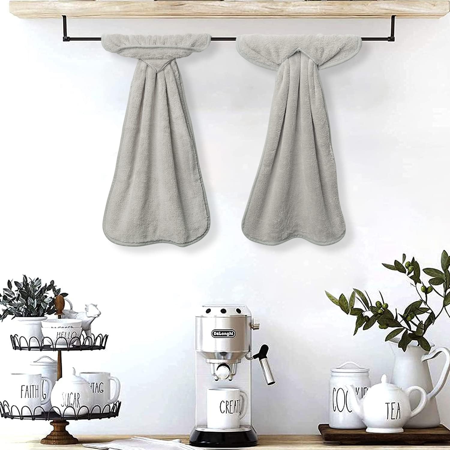 R HORSE 4 toallas de mano grises con bucles para colgar, toalla de mano suave y gruesa para cocina, toalla seca para cocina y baño