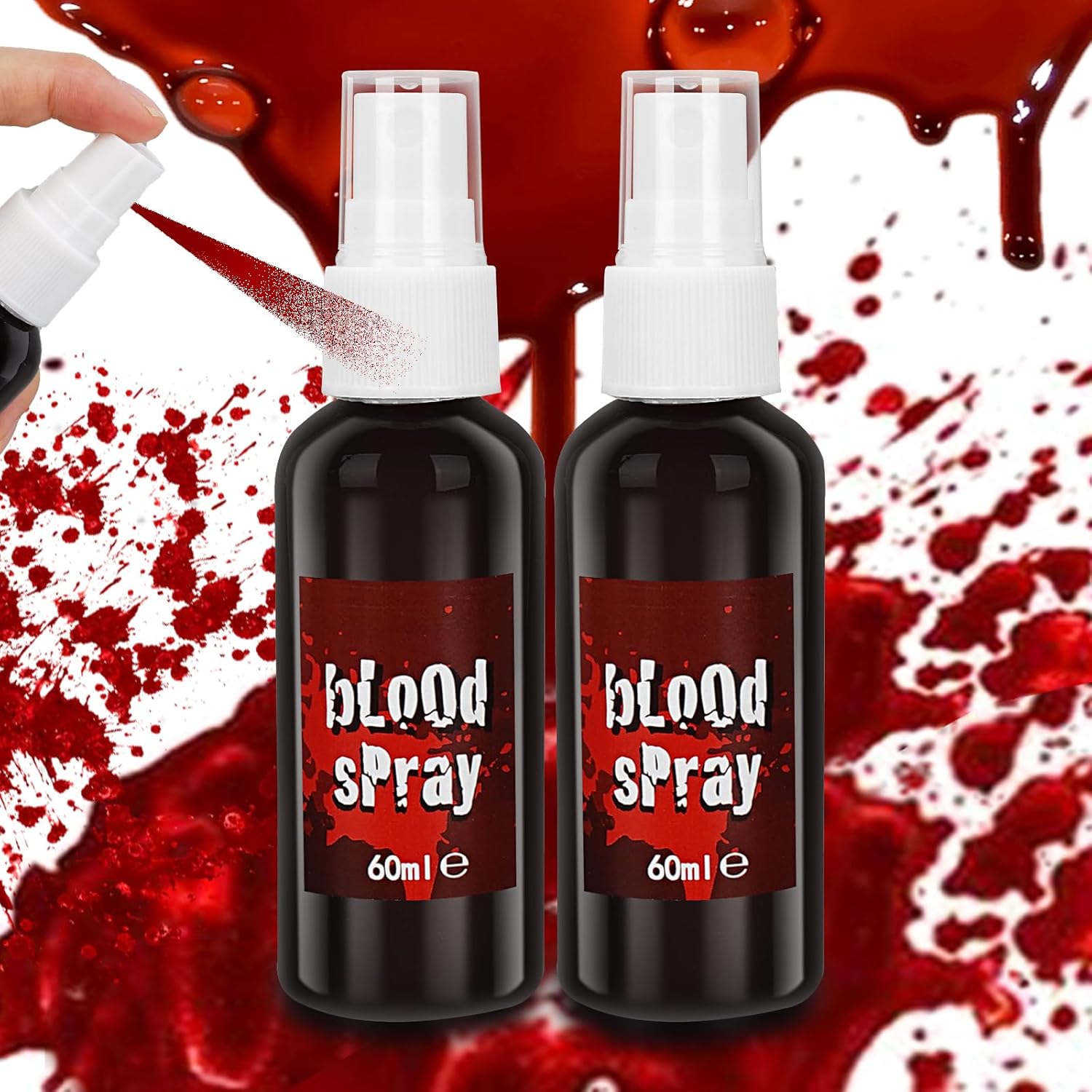 Spray de maquillaje de sangre falsa, paquete de 2 unidades, efectos realistas, sangre falsa lavable para heridas de cicatrices y ropa, sangre falsa
