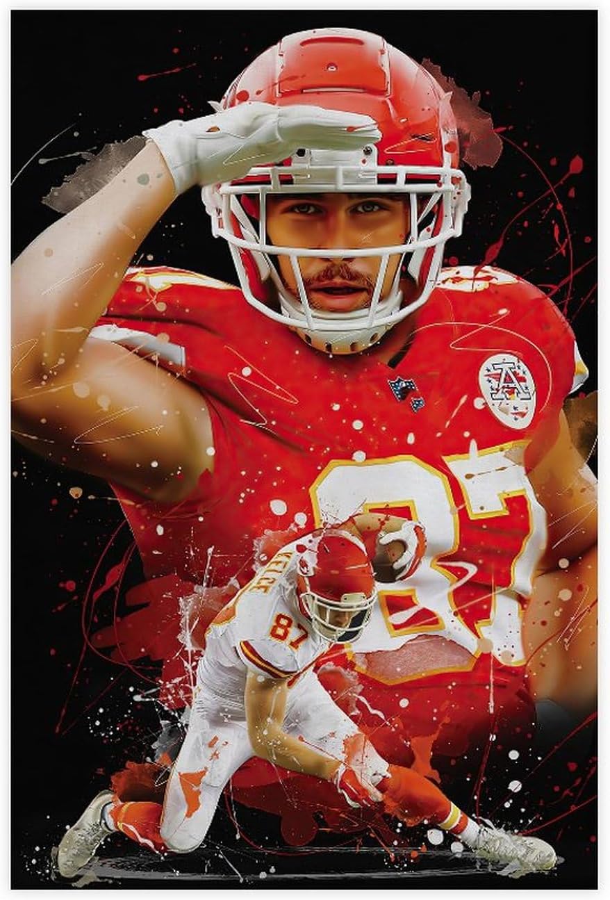 BAVIEN Travis Kelce – Póster de arte de fútbol americano, arte de pared, pinturas impresas para sala de estar, dormitorio, sin marco 12 x 18