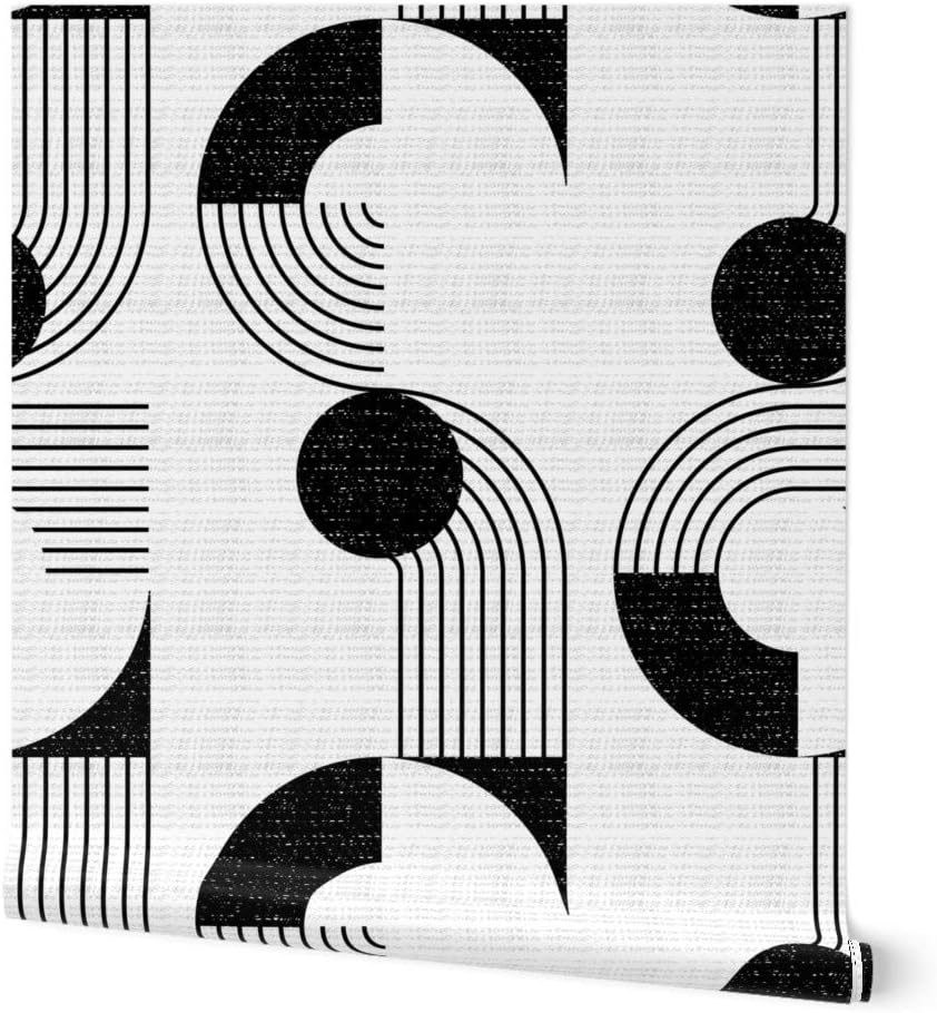 Spoonflower Peel & Stick Wallpaper Swatch – Bauhaus Noodle Bowl Medium Scale Black White Circles Modern Geometric Dots Graphic Custom Removable