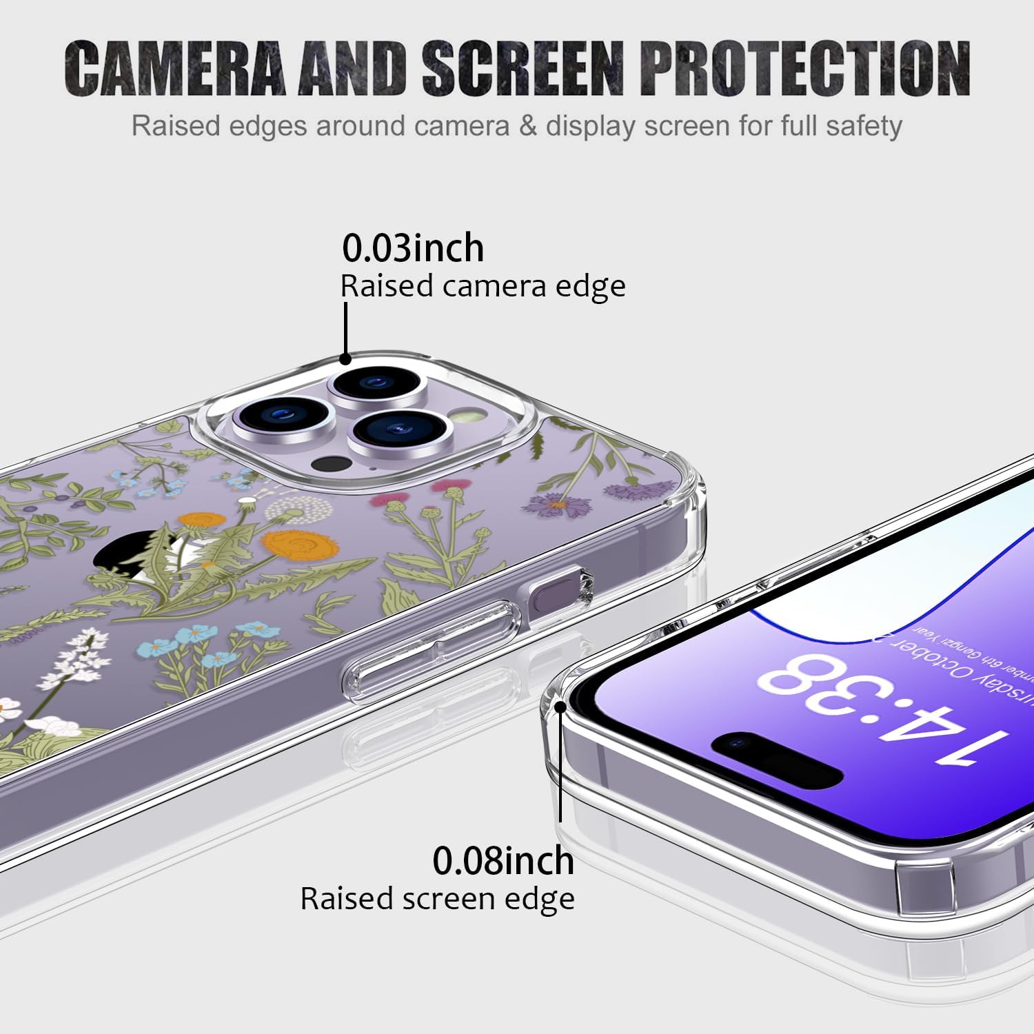 LUHOURI Funda para iPhone 15 Pro con protector de pantalla – Funda duradera transparente – Diseños de moda para mujeres y niñas – Funda protectora
