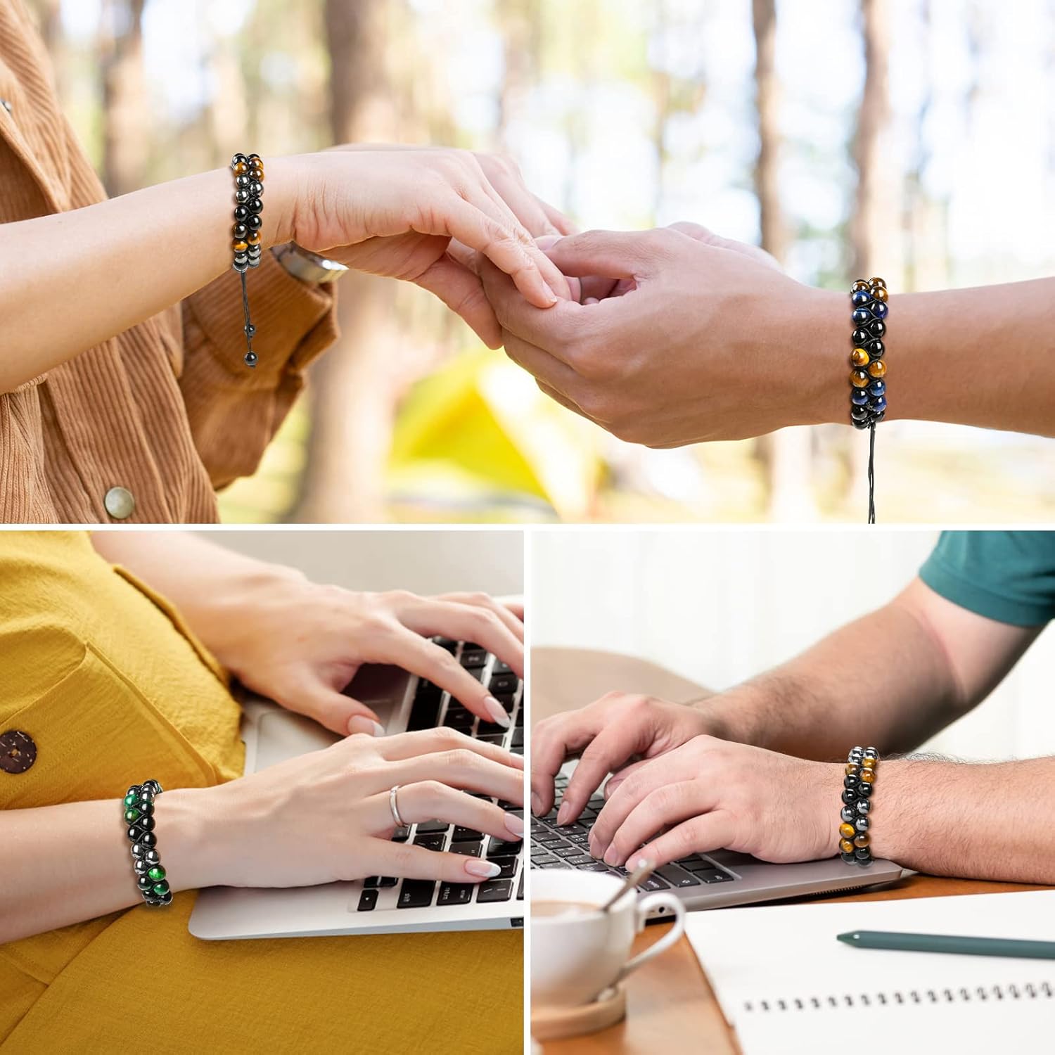 SIBOST Triple Protection Bracelet,Tiger’s Eye,Obsidian,Hematite for Women Men, 8mm Handmade Crystal Healing bracelet Bring Luck,Prosperity and