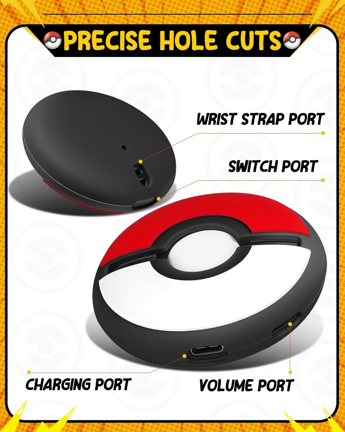 Gurgitat for Pokemon Go Plus Plus Case with Wrist Strap Cute Cartoon Girls Teens Game Boys Black Ball for Poké Go Plus+ Cover Accessory Slim Soft