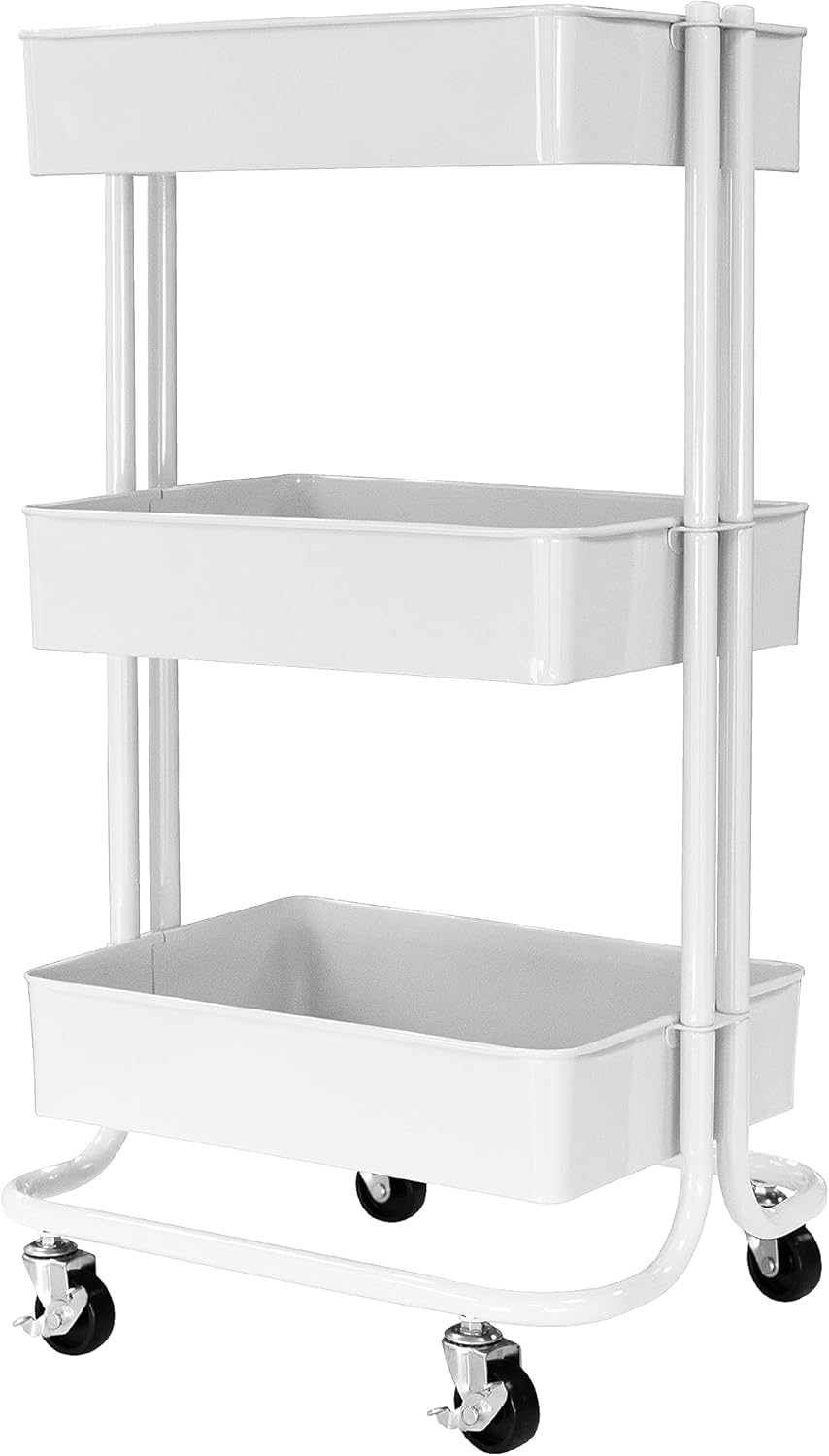 HOMESTEAD Carrito rodante de metal de 3 niveles, fácil de montar, diseño duradero y almacenamiento versátil para el hogar y la oficina