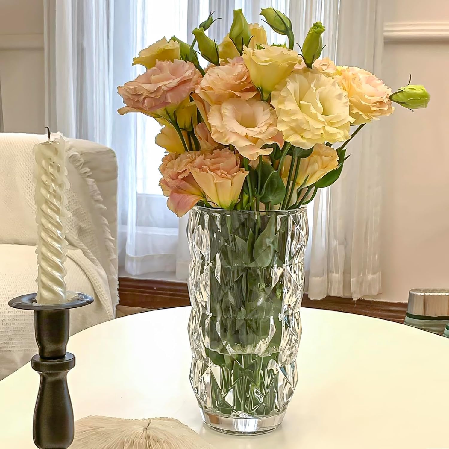 Florero de cristal de 8.9 pulgadas, resistente para centros de mesa, flores, decoración del hogar, grandes jarrones de vidrio transparente para mesa