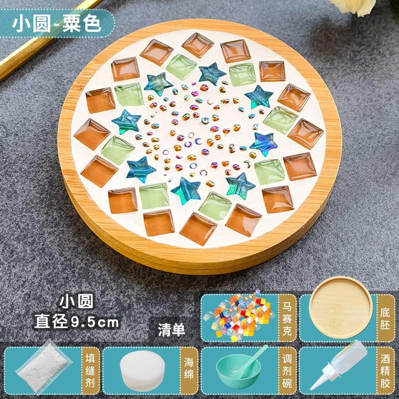 Azulejos de mosaico de vidrio, artesanías de madera para adultos, paquete de materiales de color mixto, kit de 2 piezas, decoración del hogar, regalo