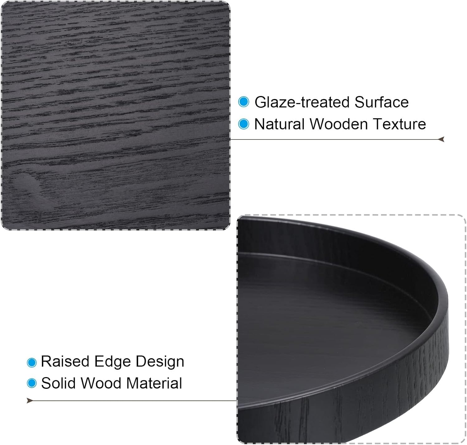 PATIKIL Bandeja de madera para servir de 12 pulgadas, bandeja decorativa redonda para decoración del hogar, cocina, mesa, portavelas, color negro