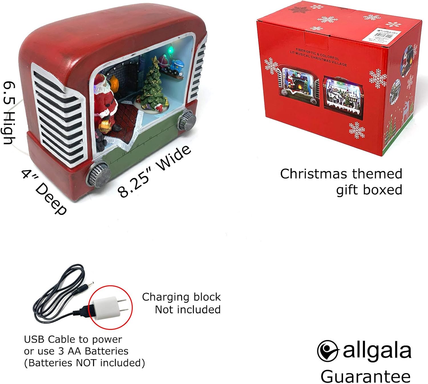 allgala Hecho a mano de poliresina, decoración de casa de Navidad, decoración coleccionable con USB y batería, doble fuente de alimentación, TV