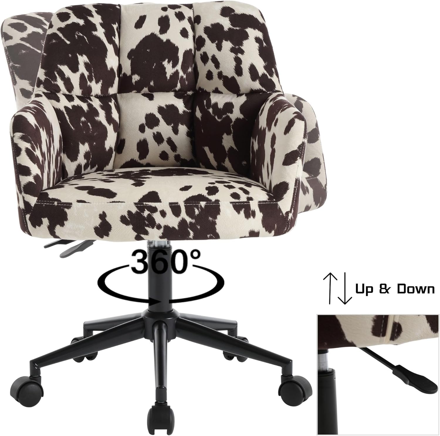 RIVOVA Silla de escritorio moderna de terciopelo con reposabrazos, asiento ancho ajustable en altura ajustable para oficina en casa, silla de acento