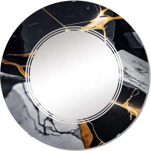 Abstract Geode Gold Marble II – Espejo de tocador, espejos de baño, espejos de pared para sala de estar, dormitorio, espejo redondo, grande, 24 x 24 Abstract Geode Gold Marble II – Espejo de tocador, espejos de baño, espejos de pared para sala de estar, dormitorio, espejo redondo, grande, 24 x 24
