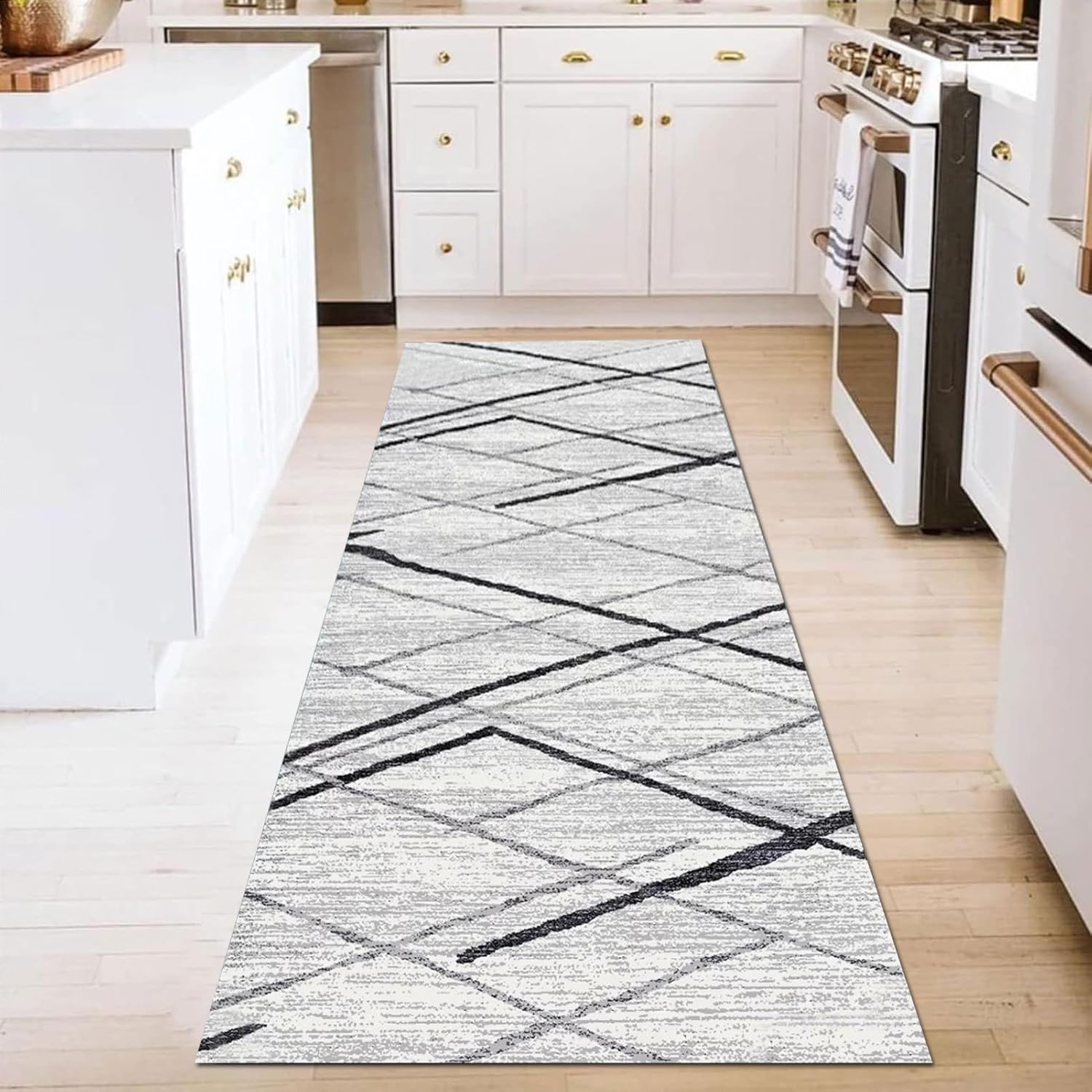 Alfombra de pasillo para pasillos  Alfombra geométrica suave contemporánea de pelo bajo para pasillo, entrada, escaleras, antideslizante, extra