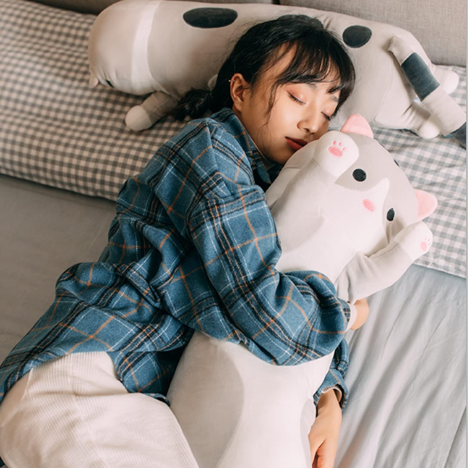 Almohada suave de felpa larga para gatos, almohada de algodón para dormir, almohada de gatito de peluche, regalo para niños y novias (35.4