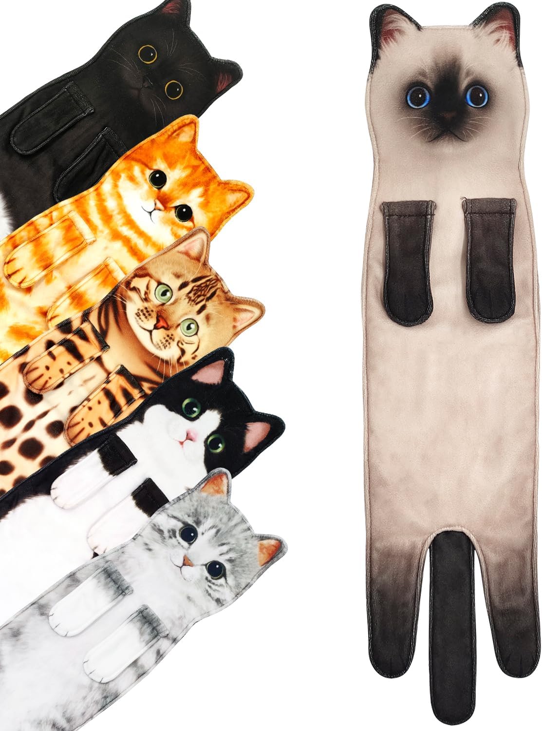 PAT JUUMG Divertidas toallas de mano de gato para baño, cocina, toalla de gato, bonitas toallas decorativas para colgar, súper absorbentes, suaves,