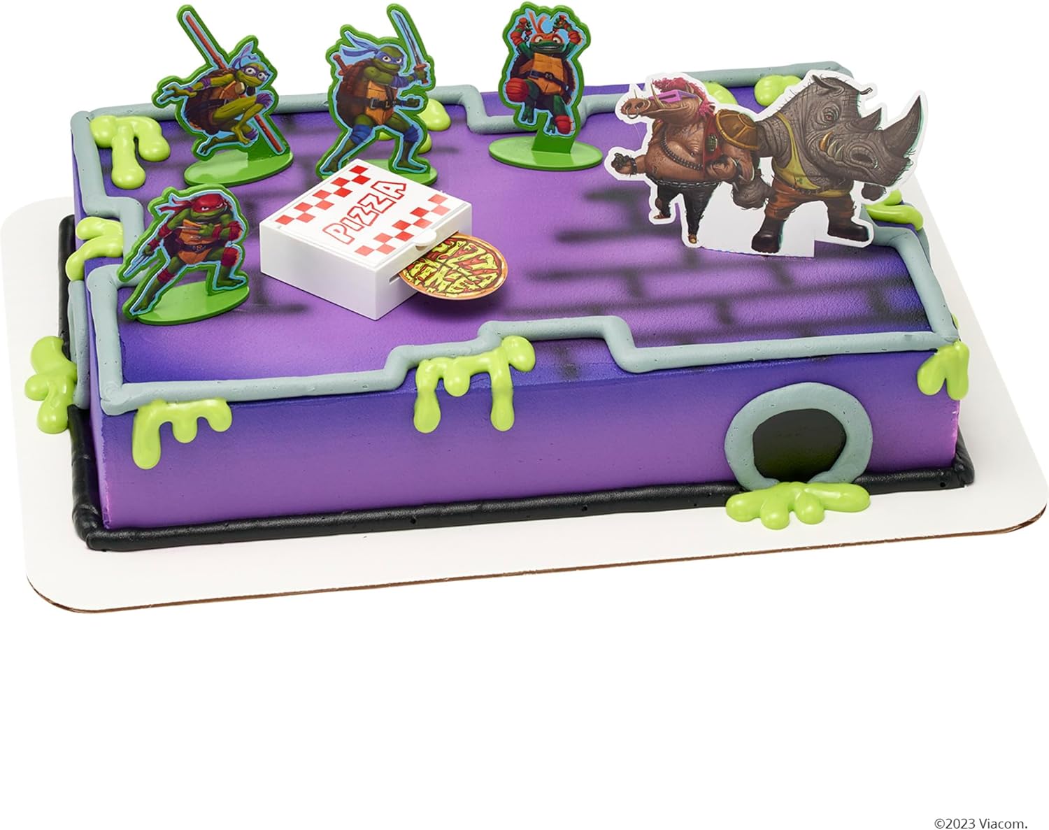 DecoSet Teenage Mutant Ninja Turtles Pizza Power Cake Topper, decoración de pastel de 6 piezas con figuras de tortuga, foto de pastel y lanzador de