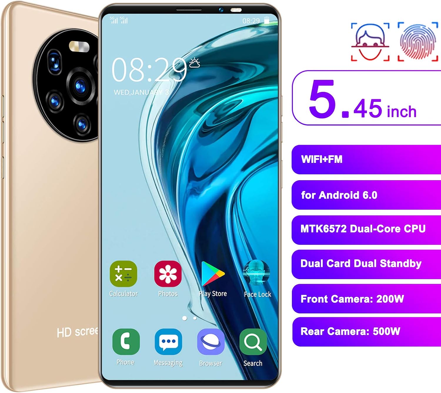 KIKYO Teléfonos inteligentes desbloqueados, LANDVO mate40 pro 5.45 pulgadas pantalla HD teléfono Android, teléfono celular desbloqueado dual SIM