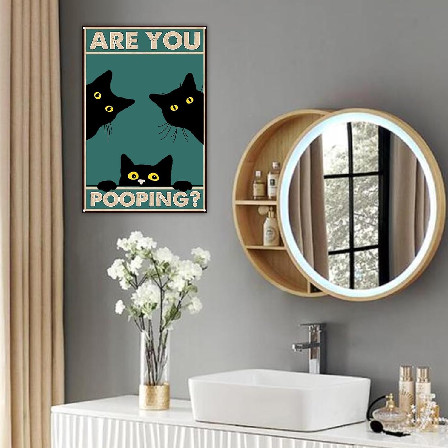 Haustalk Cartel de metal divertido con texto en inglés “Are You Pooping” (Are You Pooping) con diseño de gato negro vintage, decoración de pared,