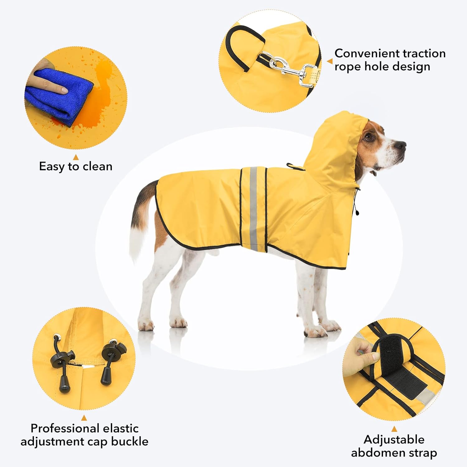 Impermeable reflectante para perros, impermeable ajustable para perros, poncho ligero con capucha para perros pequeños a X grandes (amarillo,