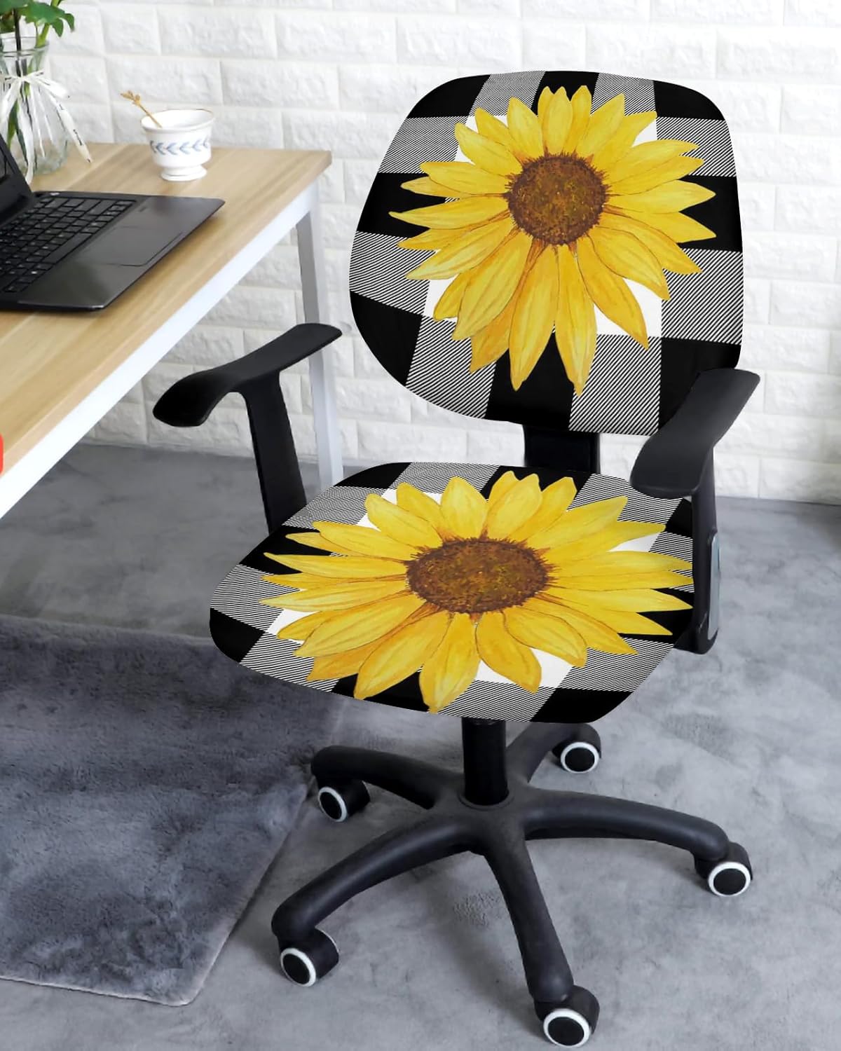 Funda para silla de oficina con diseño de girasol, elástica, diseño floral de otoño, diseño de búfalo blanco y negro, funda universal para silla de
