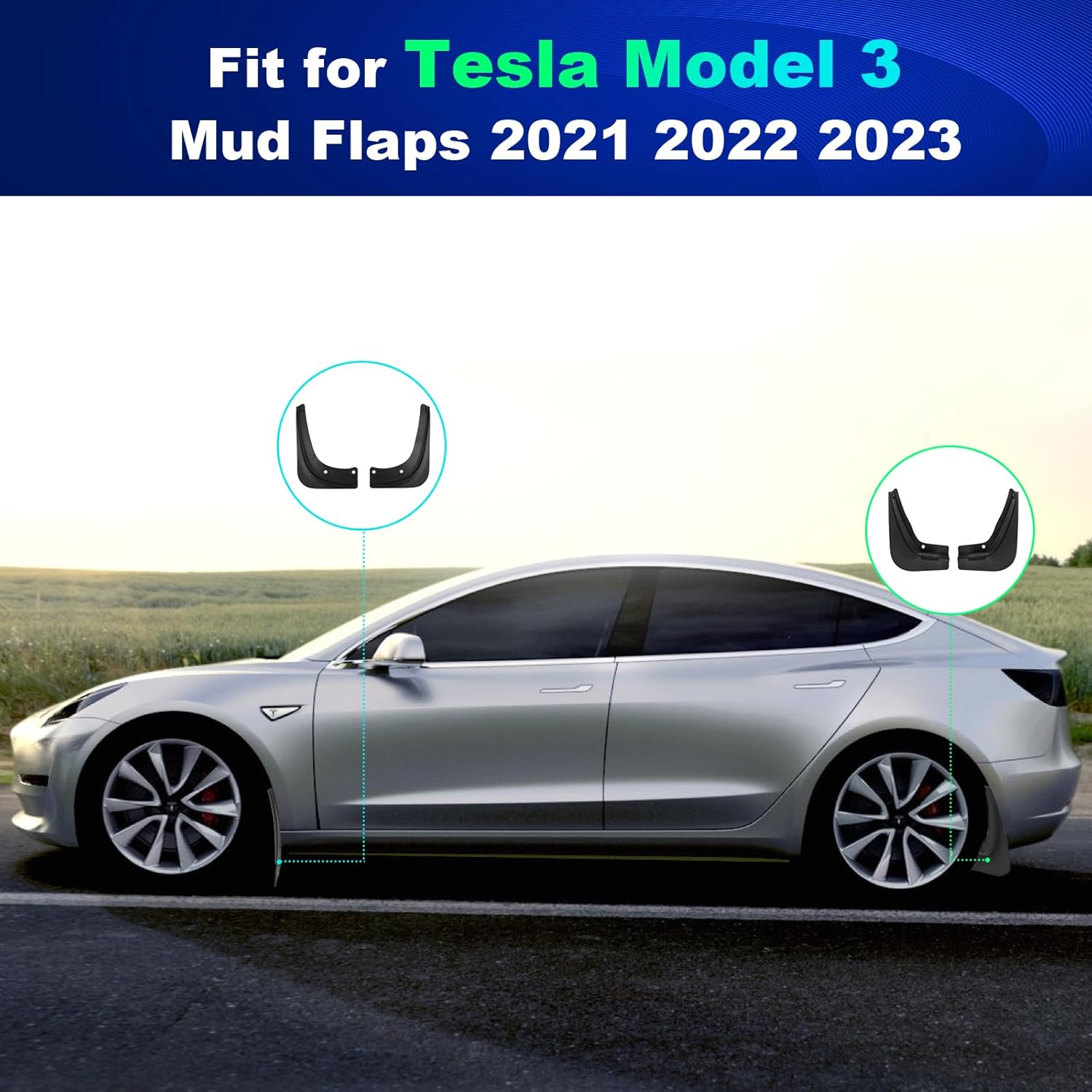Tesla Model 3 – Juego de 4 protectores contra salpicaduras para Tesla Model 3, 2023, 2022, 2021, modelo 3, protección sin necesidad de taladrar,