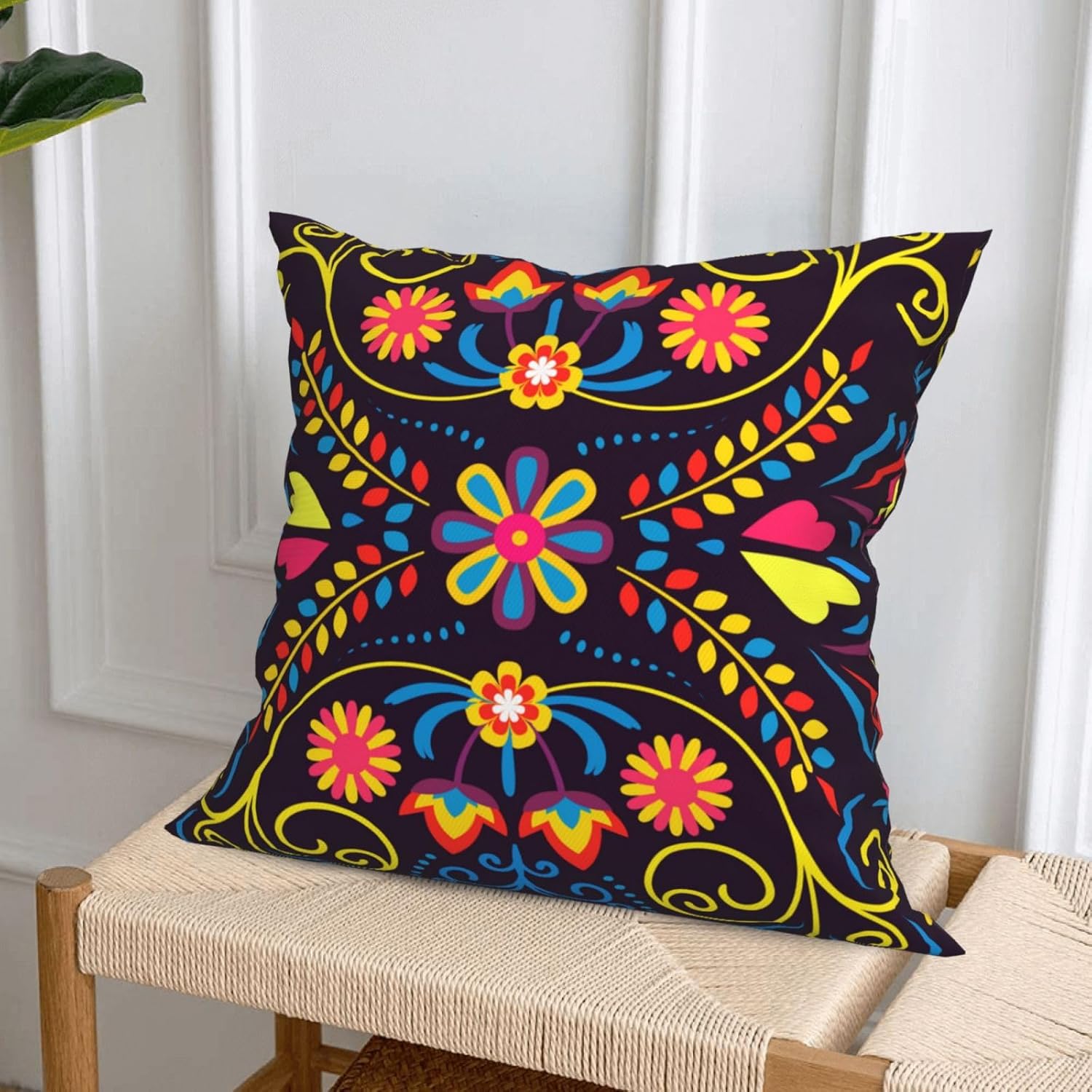 4 fundas de almohada del Día de los Muertos, fundas de almohada de fiesta mexicana, coloridas libélula y dalia, funda de cojín cuadrada Dia de los