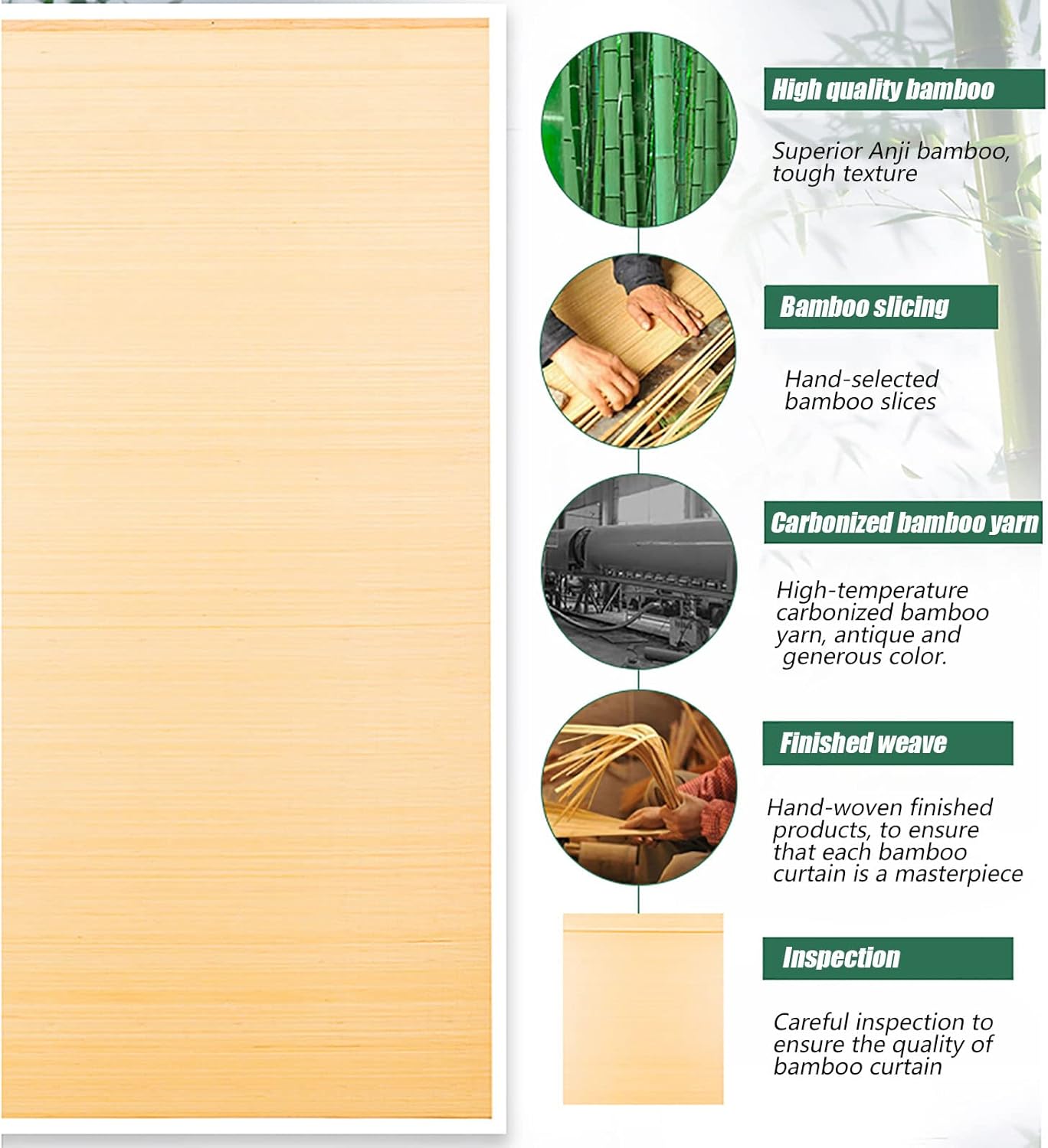 Persianas de bambú para ventanas, persianas de bambú al aire libre para patio, persianas romanas de bambú que filtran la luz, persianas enrollables