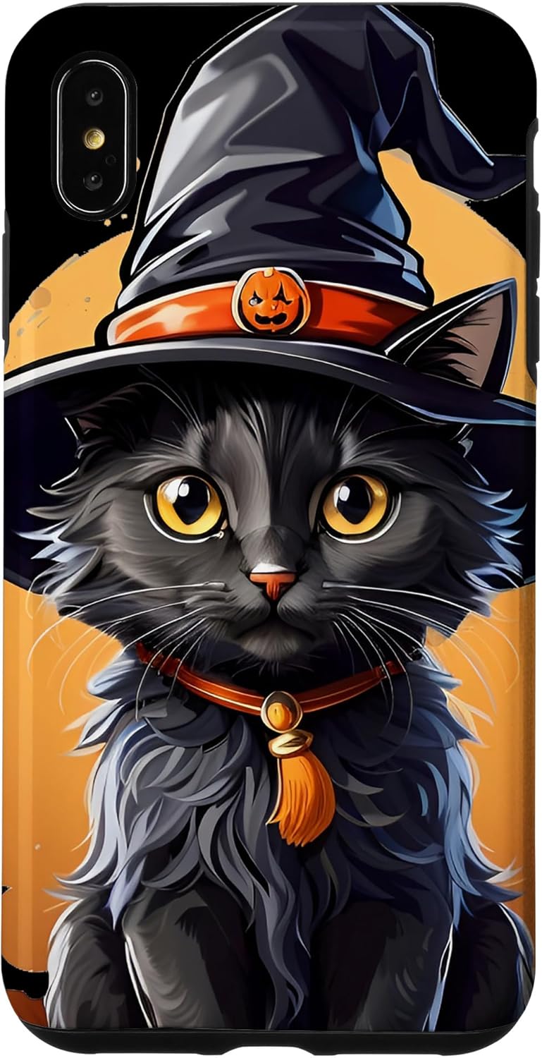 iPhone XS Max Helloween Cat with Witch Hat Case