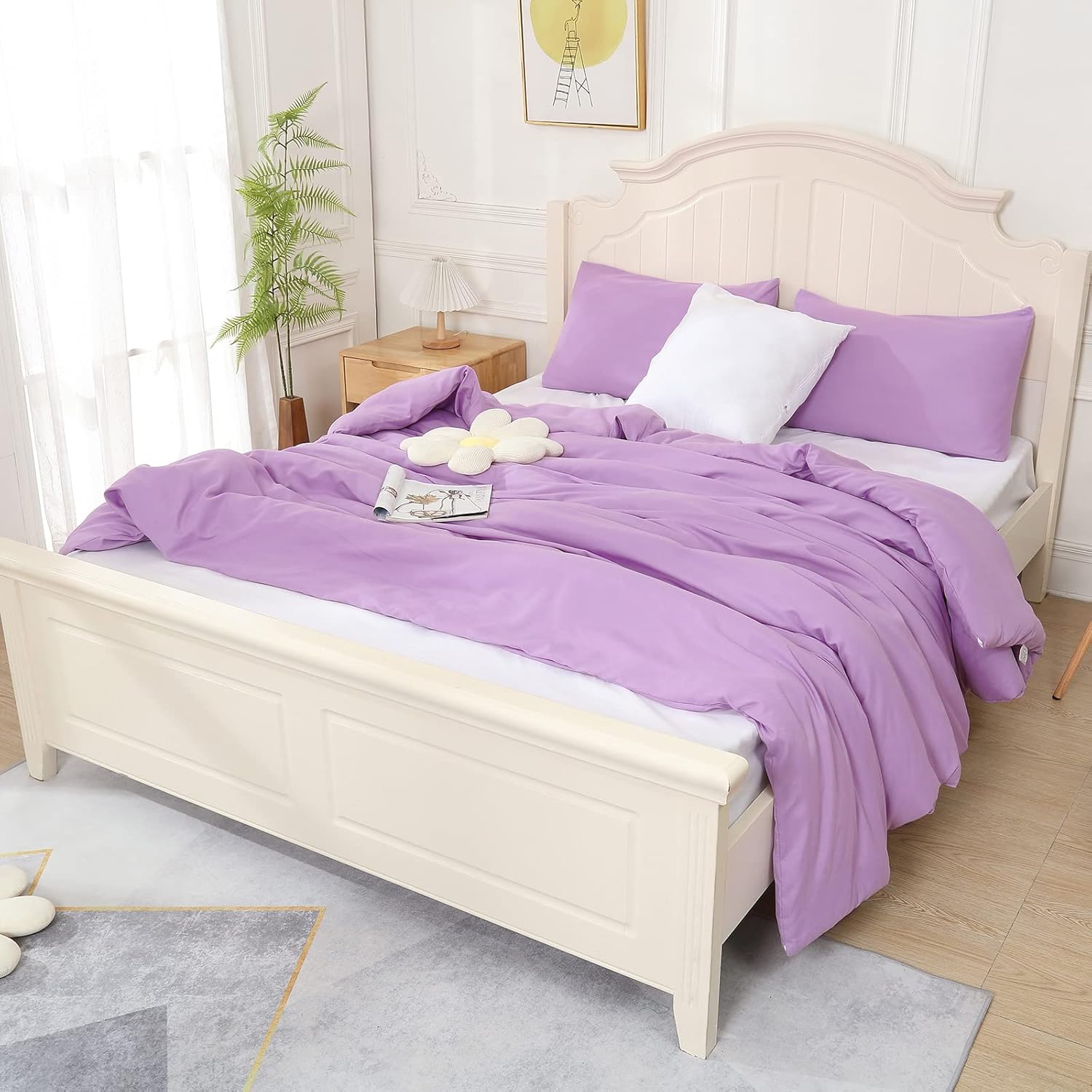 Hiverson Essentials Edredón morado lavanda para cama tamaño Queen, juego de ropa de cama moderno para niñas, suave y ligero, juego de cama de