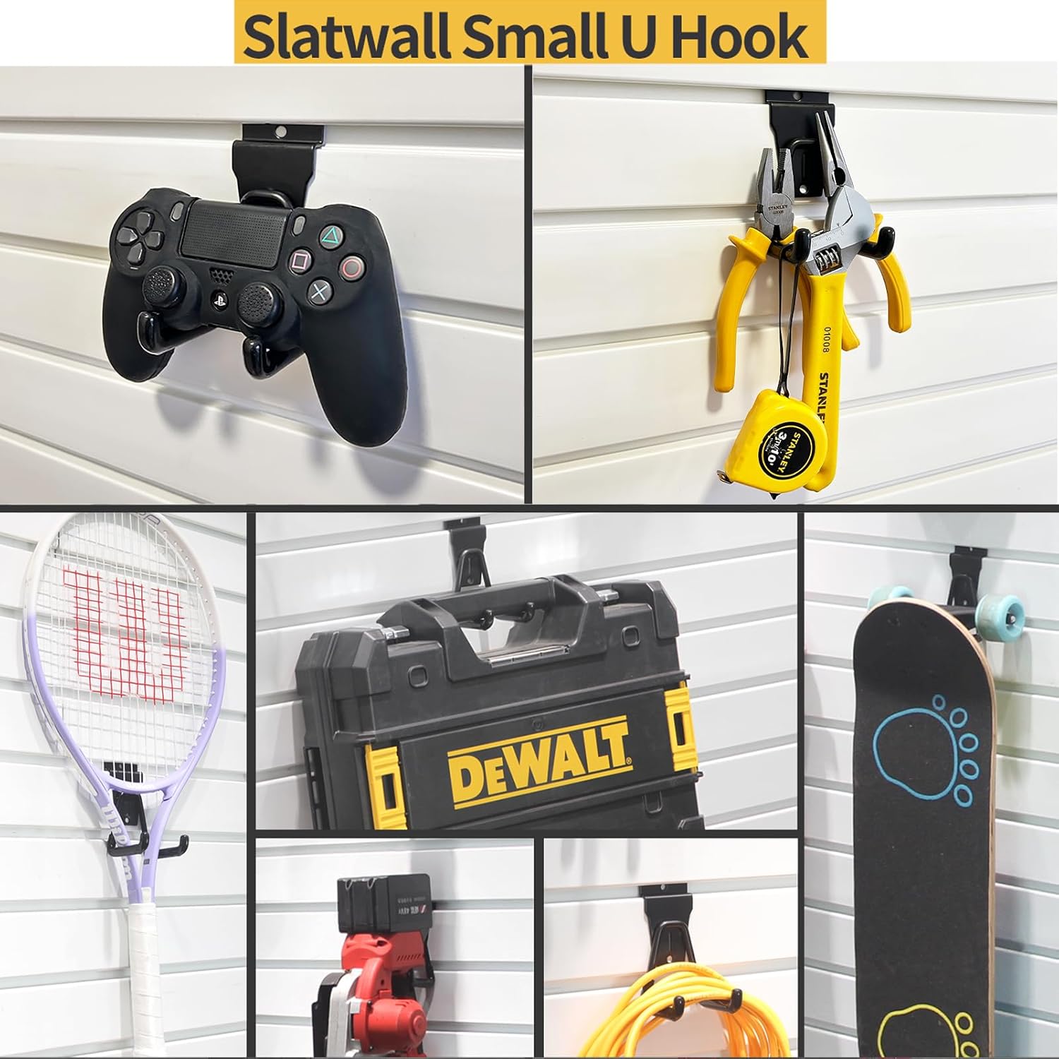 Slatwall – Ganchos para colgar en la pared, accesorios de Slatwall para garaje, ganchos y ganchos de varios tamaños, paquete de 14