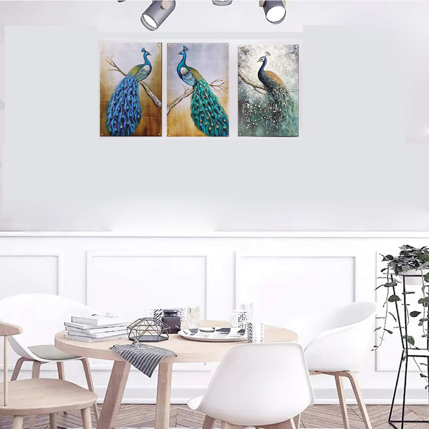 TISOSO Dos pavos reales, hermoso arte de pared, letrero de metal, decoración de pared para sala de estar, barra de arte vintage, decoración del