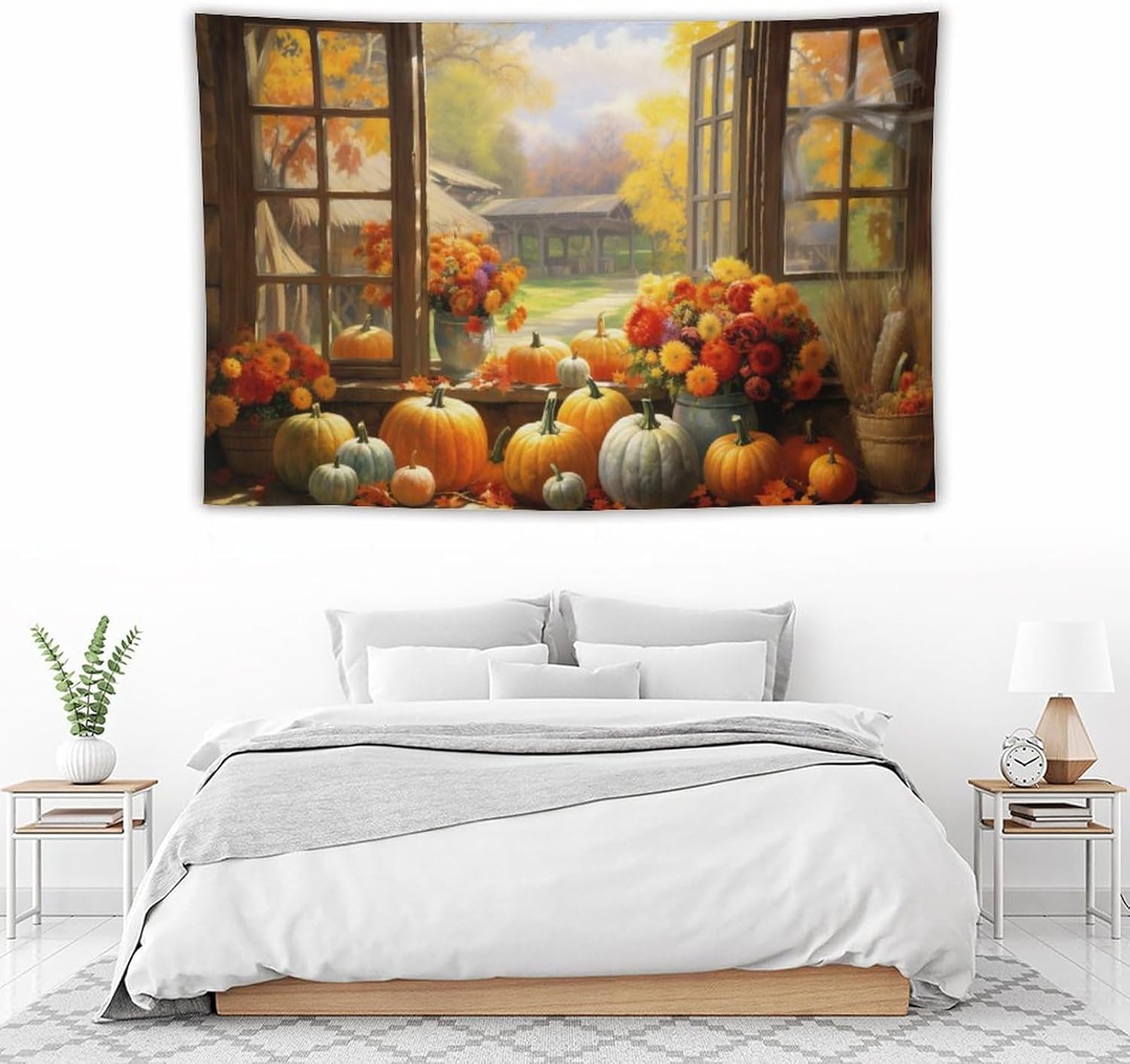 Notedi Tapiz para colgar en la pared, arte de pared para dormitorio, sala de estar, dormitorio, picnic, Acción de Gracias, calabazas, girasol, hojas