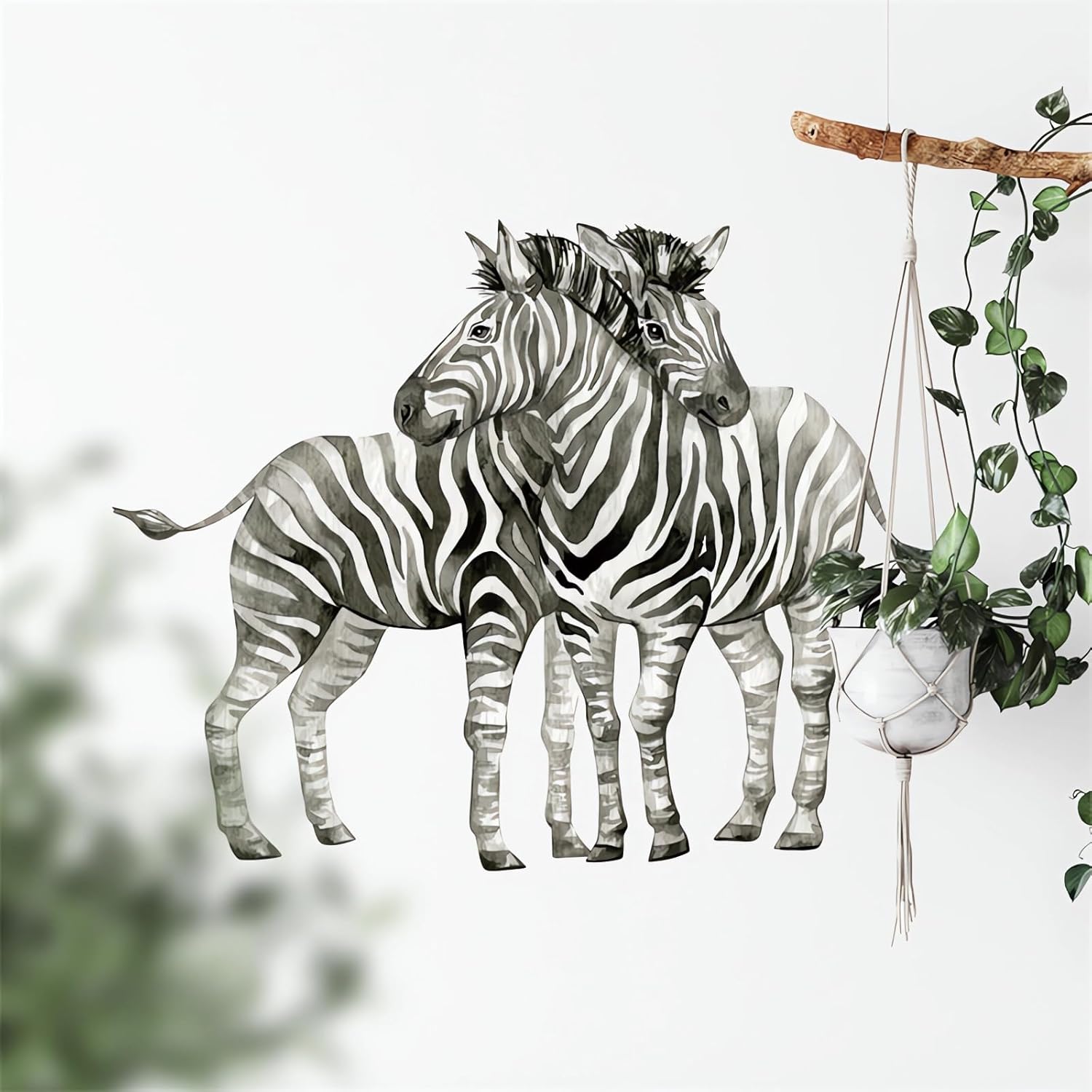 Calcomanías de pared de cebras de acuarela, calcomanías de pared de animales de la selva sacinora removibles para guardería, sala de estar,