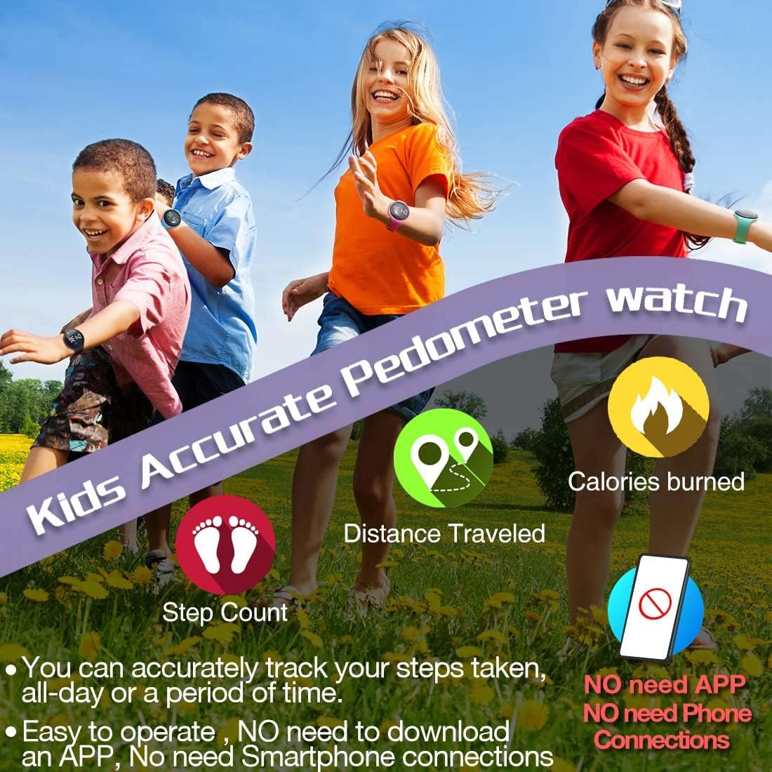 Kids Led Pedometer Watch, Digital Steps Tracker, Non-Bluetooth, Vibrating Alarm Clock, Stopwatch, Great Gift for Children Teens Girls Boys