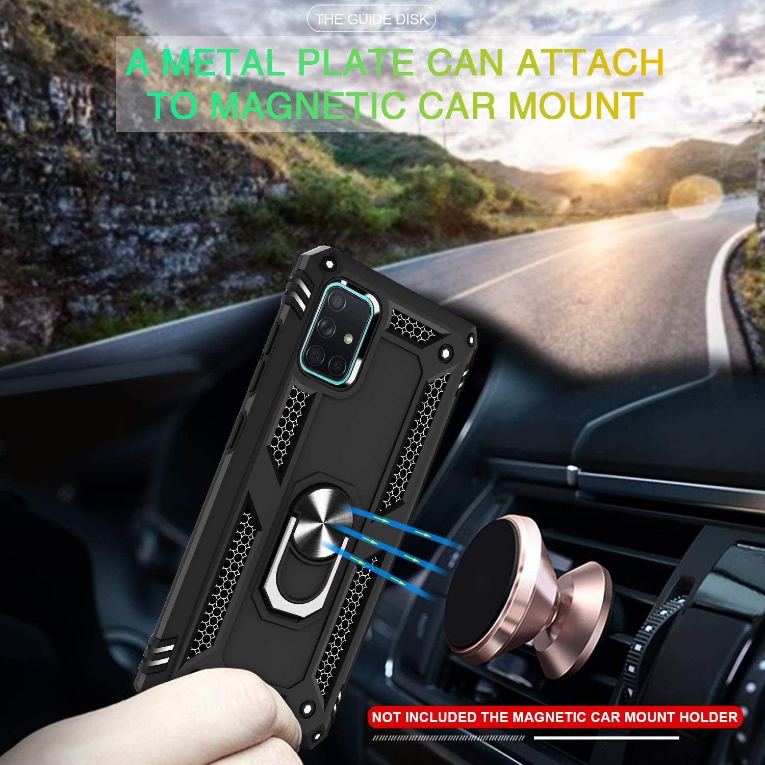 TJS Funda compatible con Samsung Galaxy A51 5G (no compatible con Galaxy A51 4G), con protector de pantalla de vidrio templado, anillo de metal,