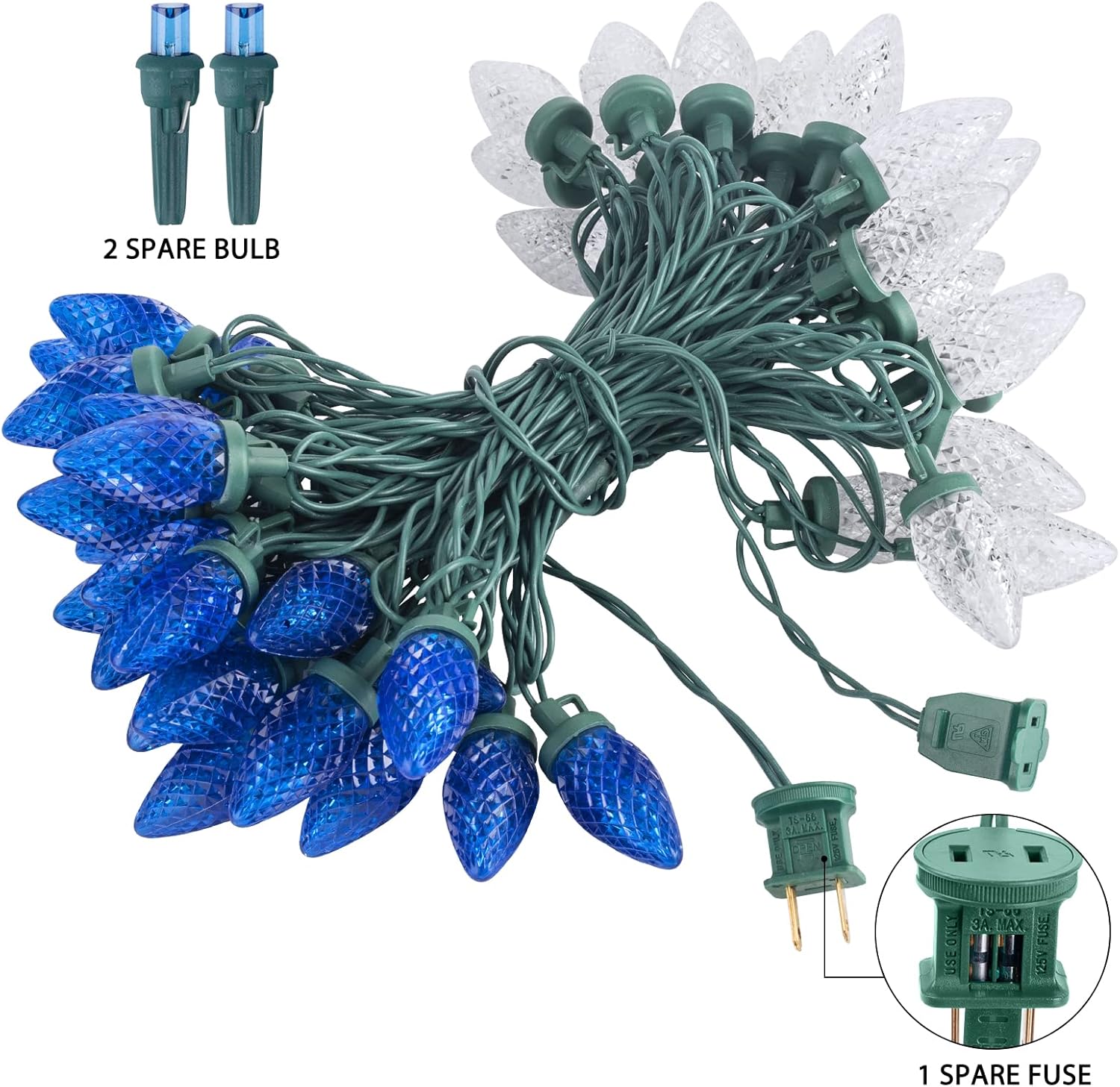 Brightown Tira de luces LED C9, 33 pies, 50 luces LED impermeables de fresa, cadena de luces de alambre verde extensible para decoración de fiesta