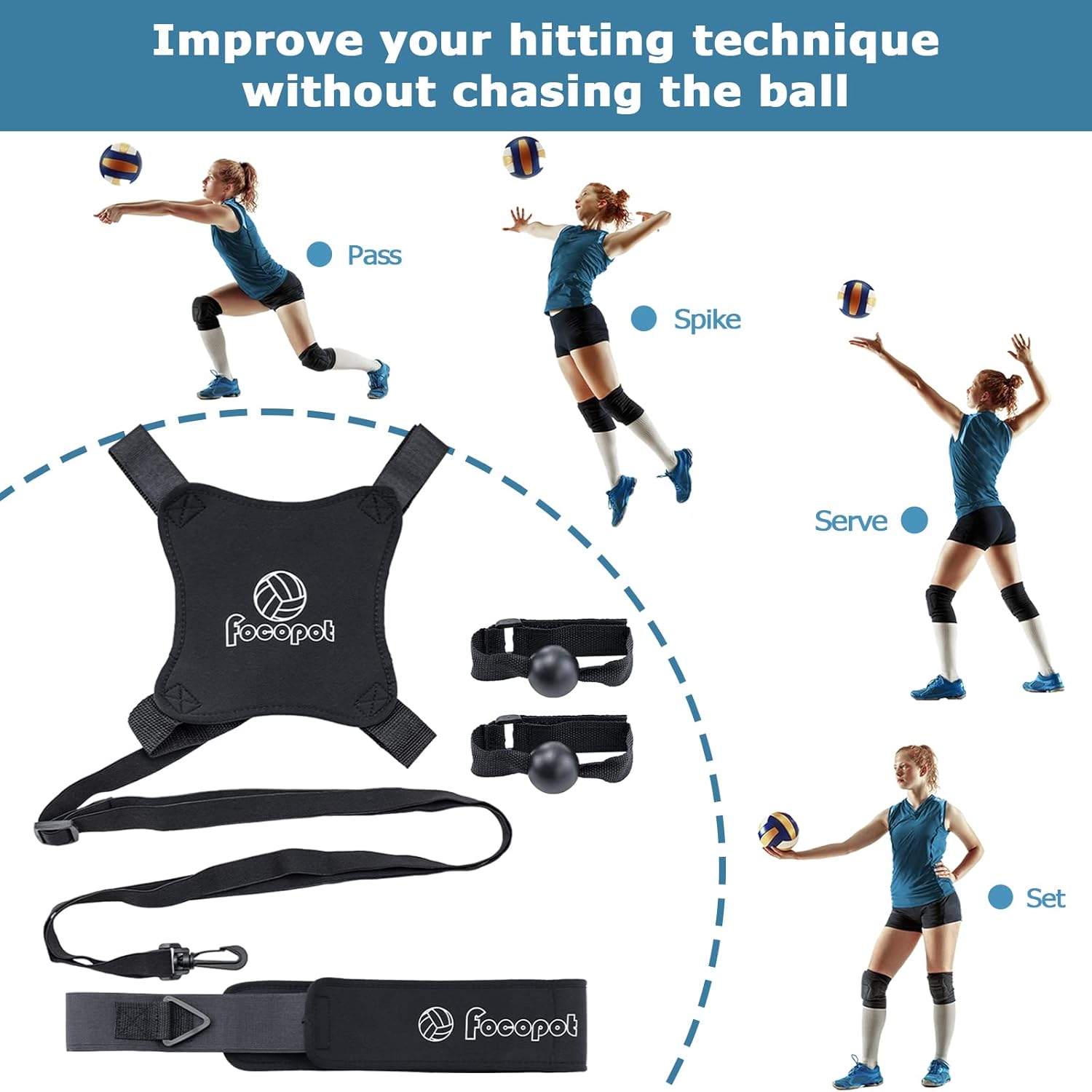 Equipo de entrenamiento de voleibol, entrenador de voleibol en solitario para practicar servir, pinchar, establecer y pasar, regalo perfecto para