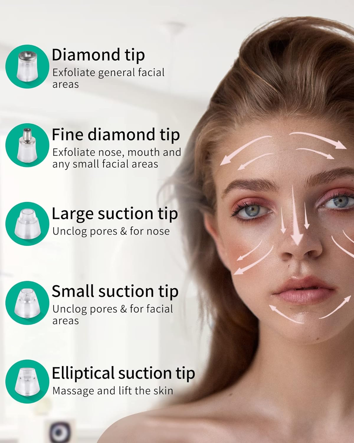 NEWDERMO Máquina de microdermoabrasión 2 en 1 para uso facial, dispositivo de microdermoabrasión de diamante recargable por USB (blanco) con filtros